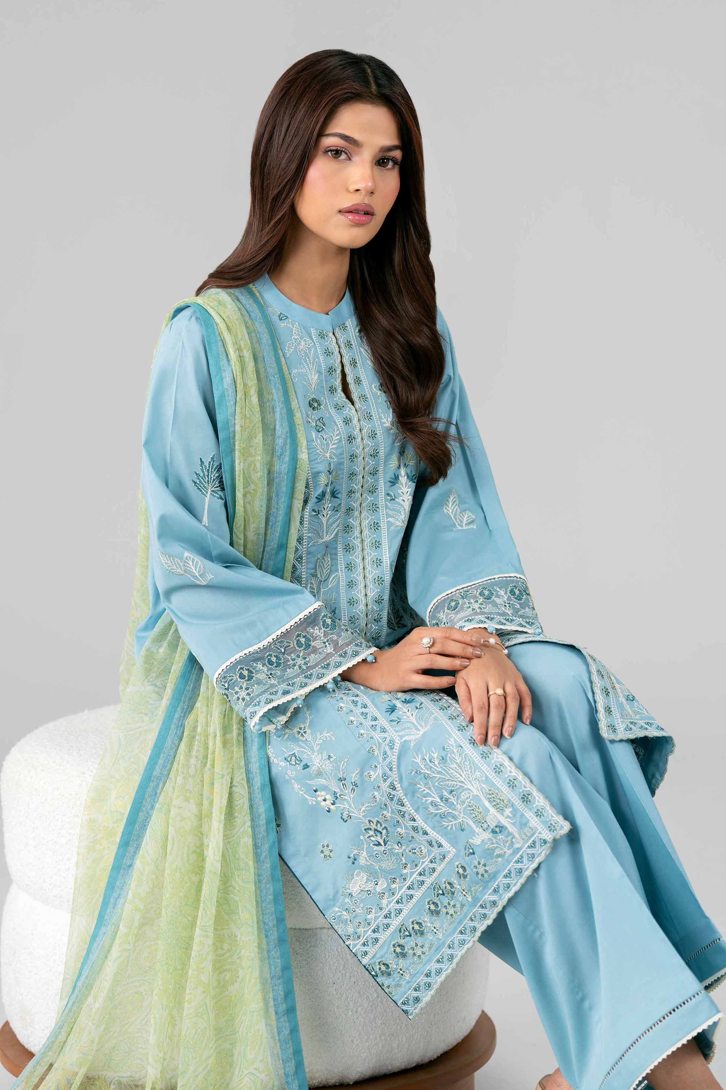 3 Piece Unstitched Embroidered Cambric Suit | MPT-2709-A