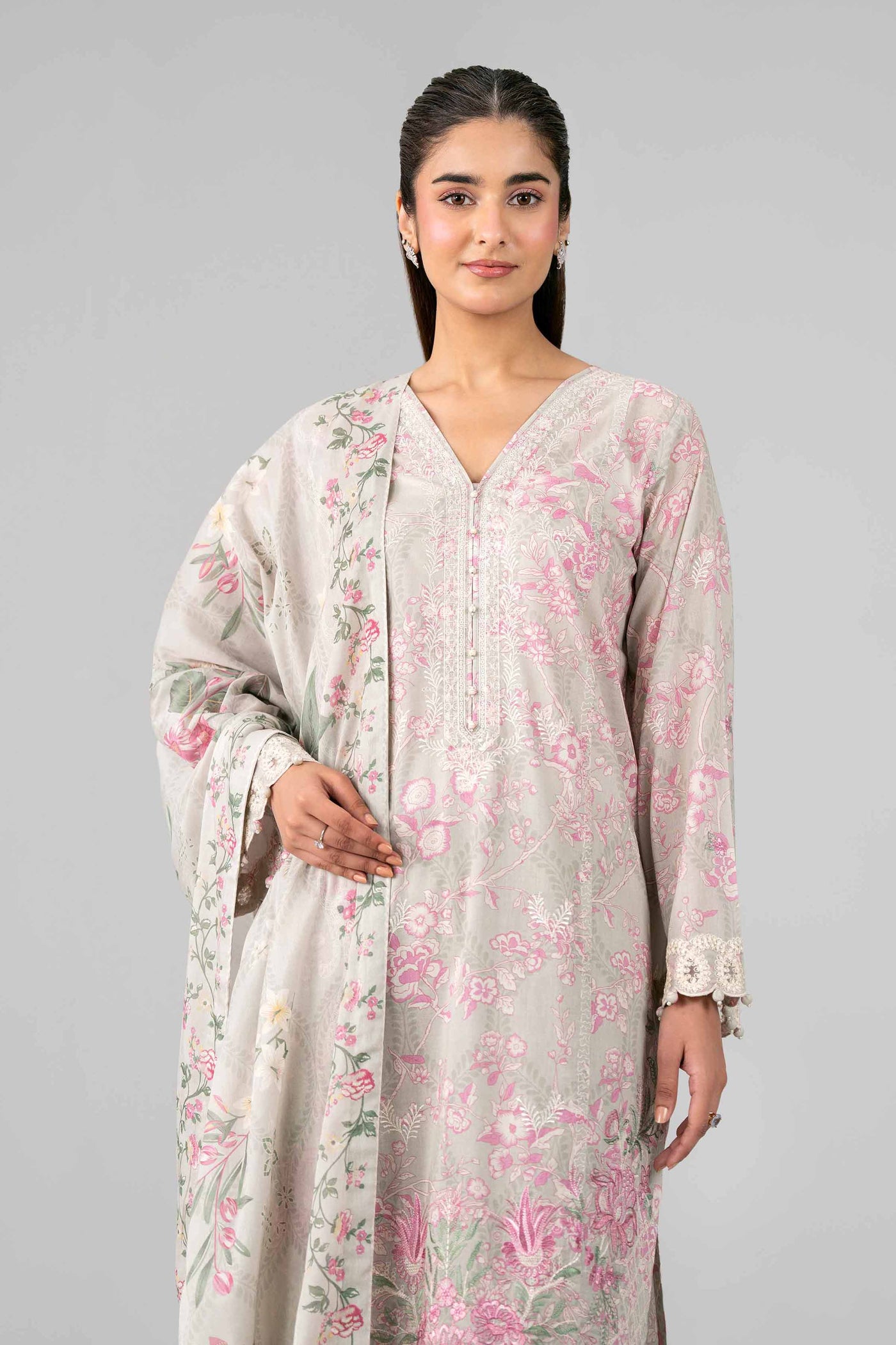 3 Piece Embroidered Raw Silk Suit