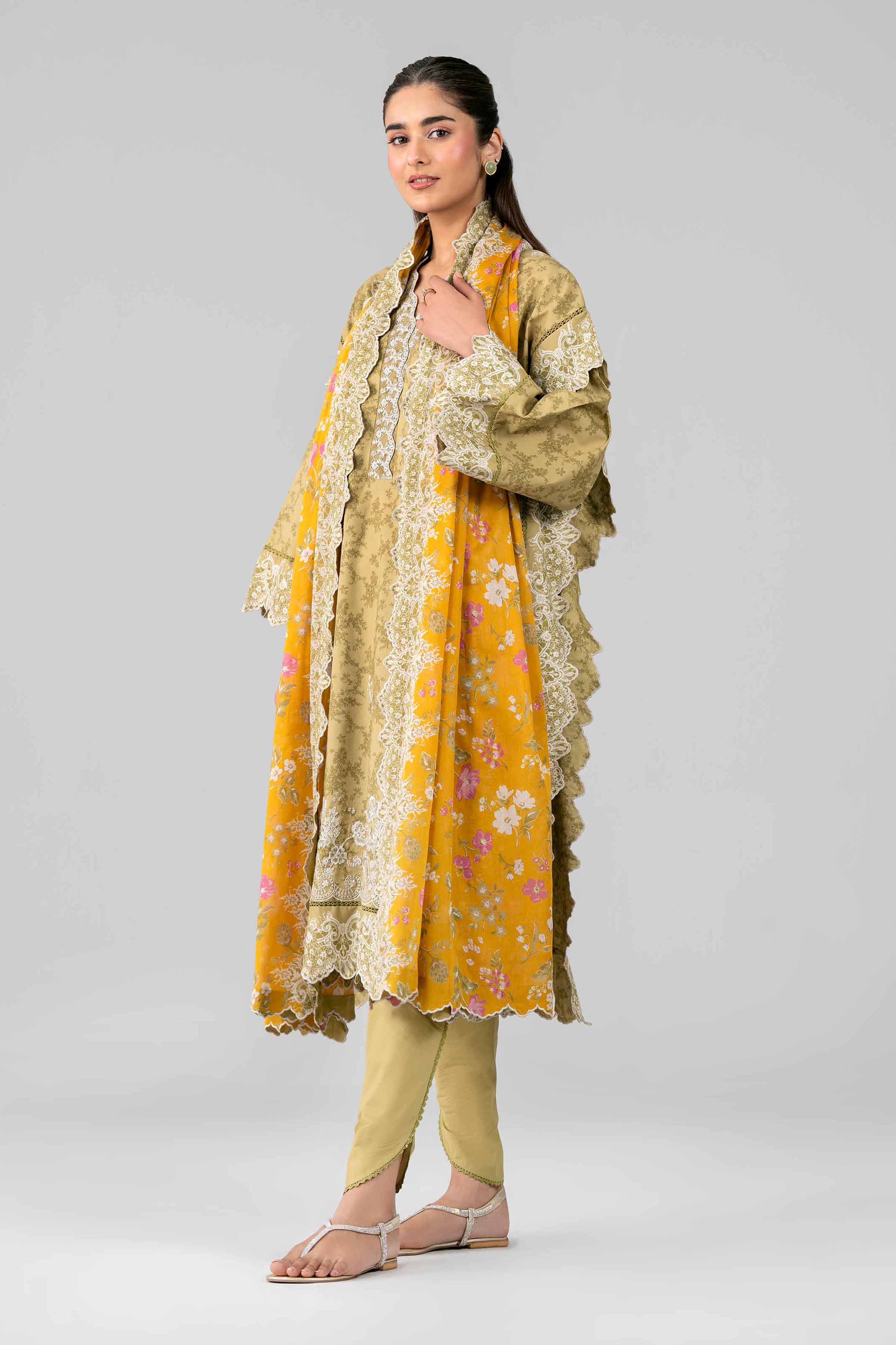 3 Piece - Printed Embroidered Suit - 42601785