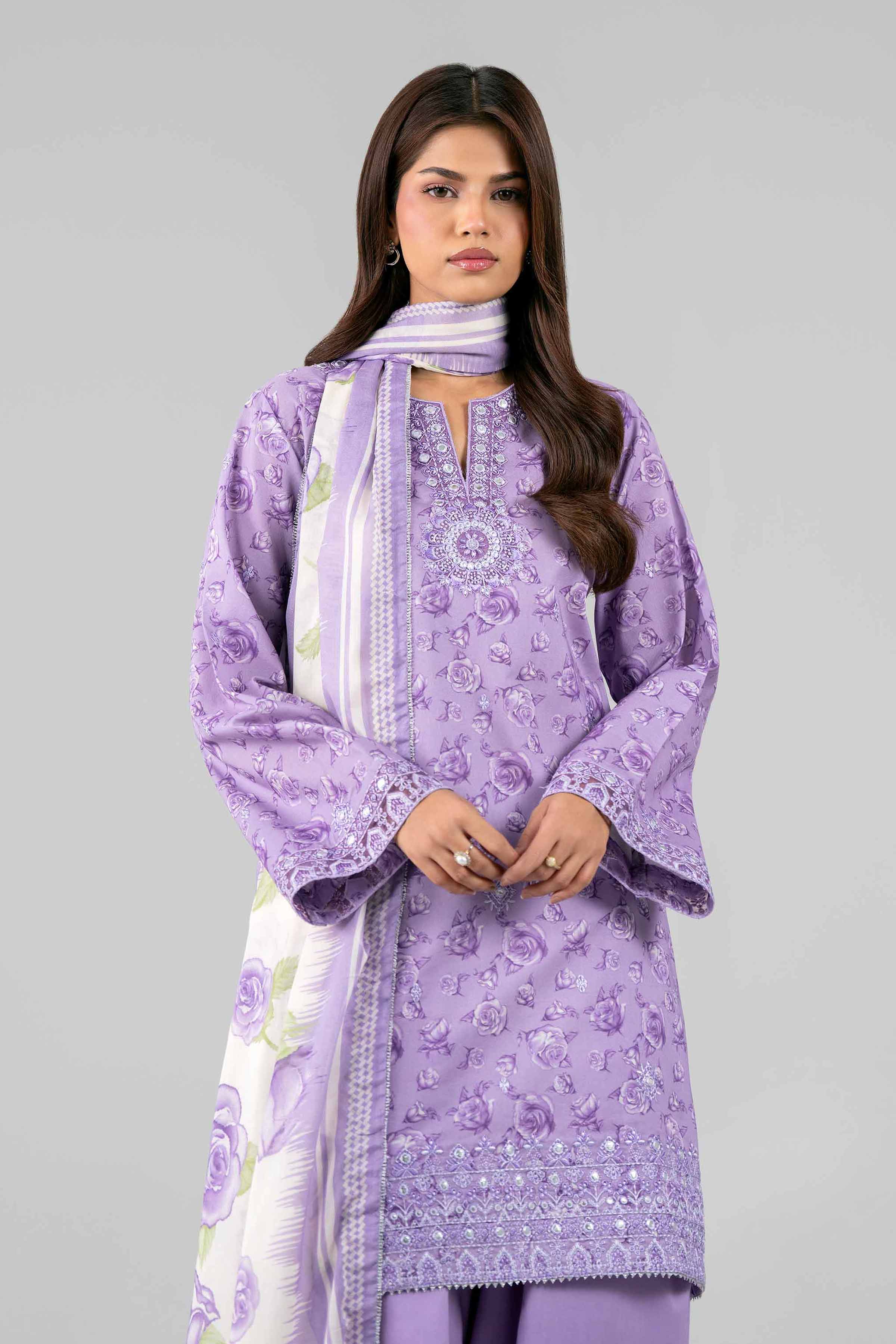 3 Piece - Printed Embroidered Suit - 42601787