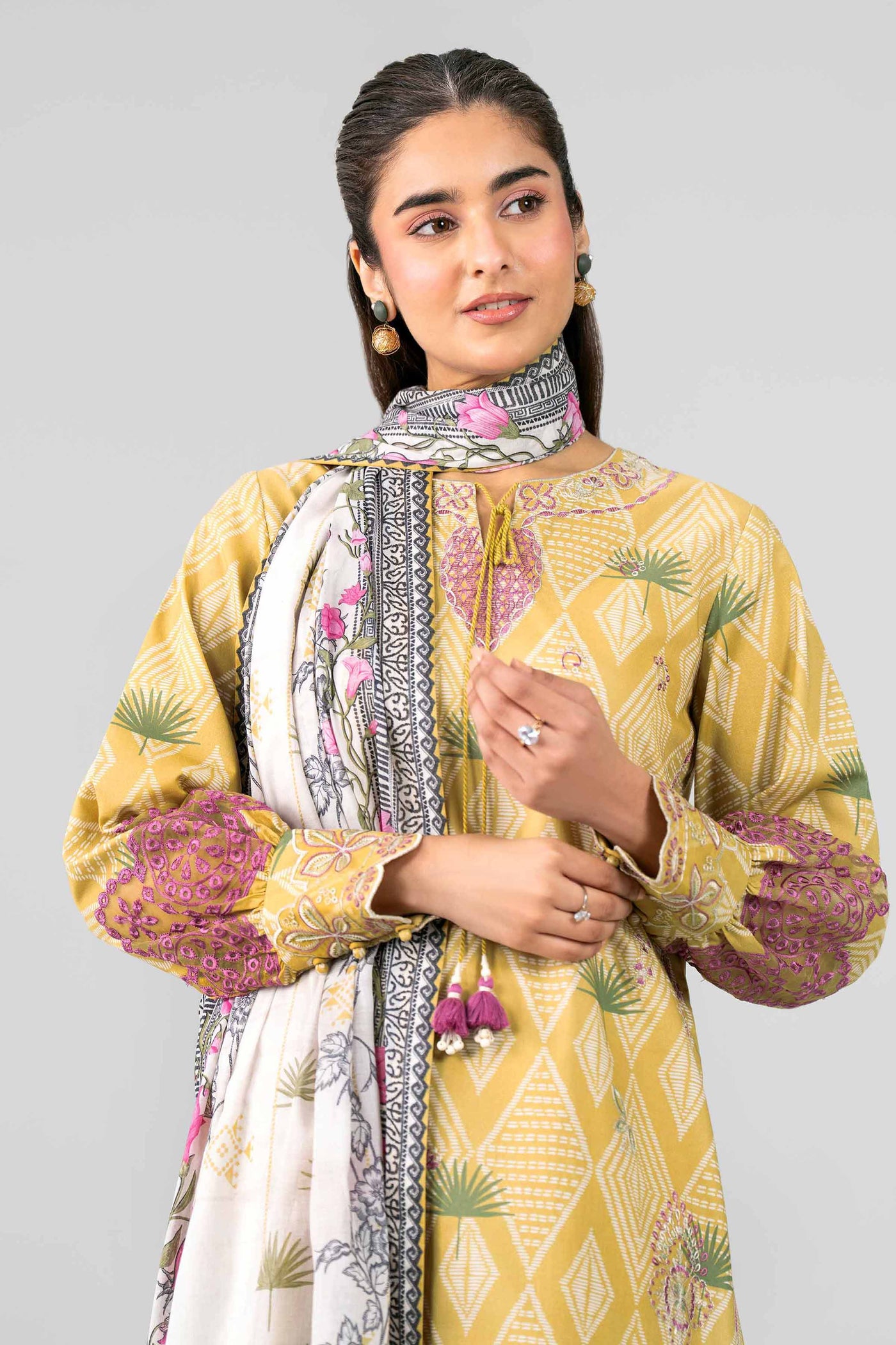 3 Piece Embroidered Raw Silk Suit