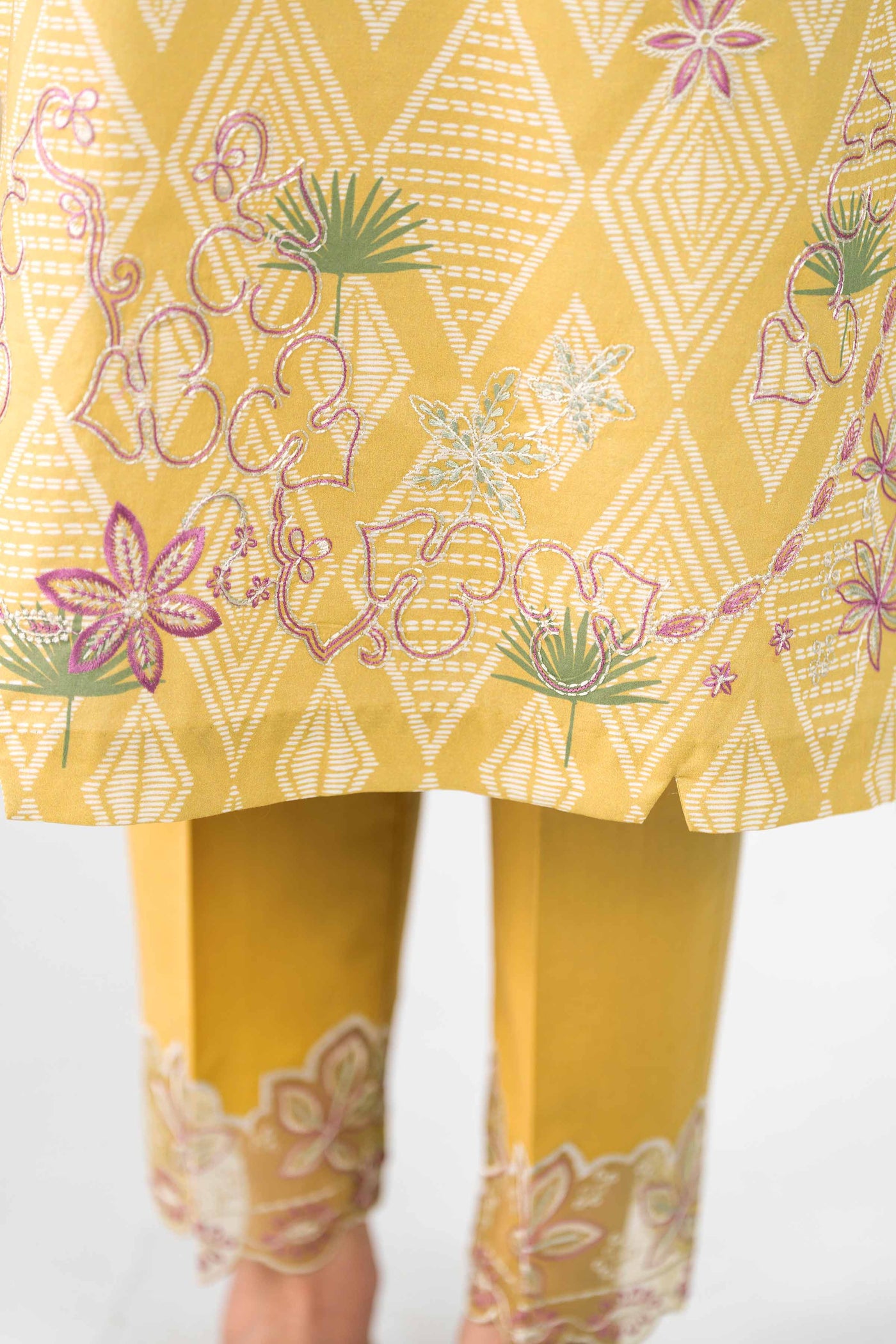 3 Piece Embroidered Raw Silk Suit