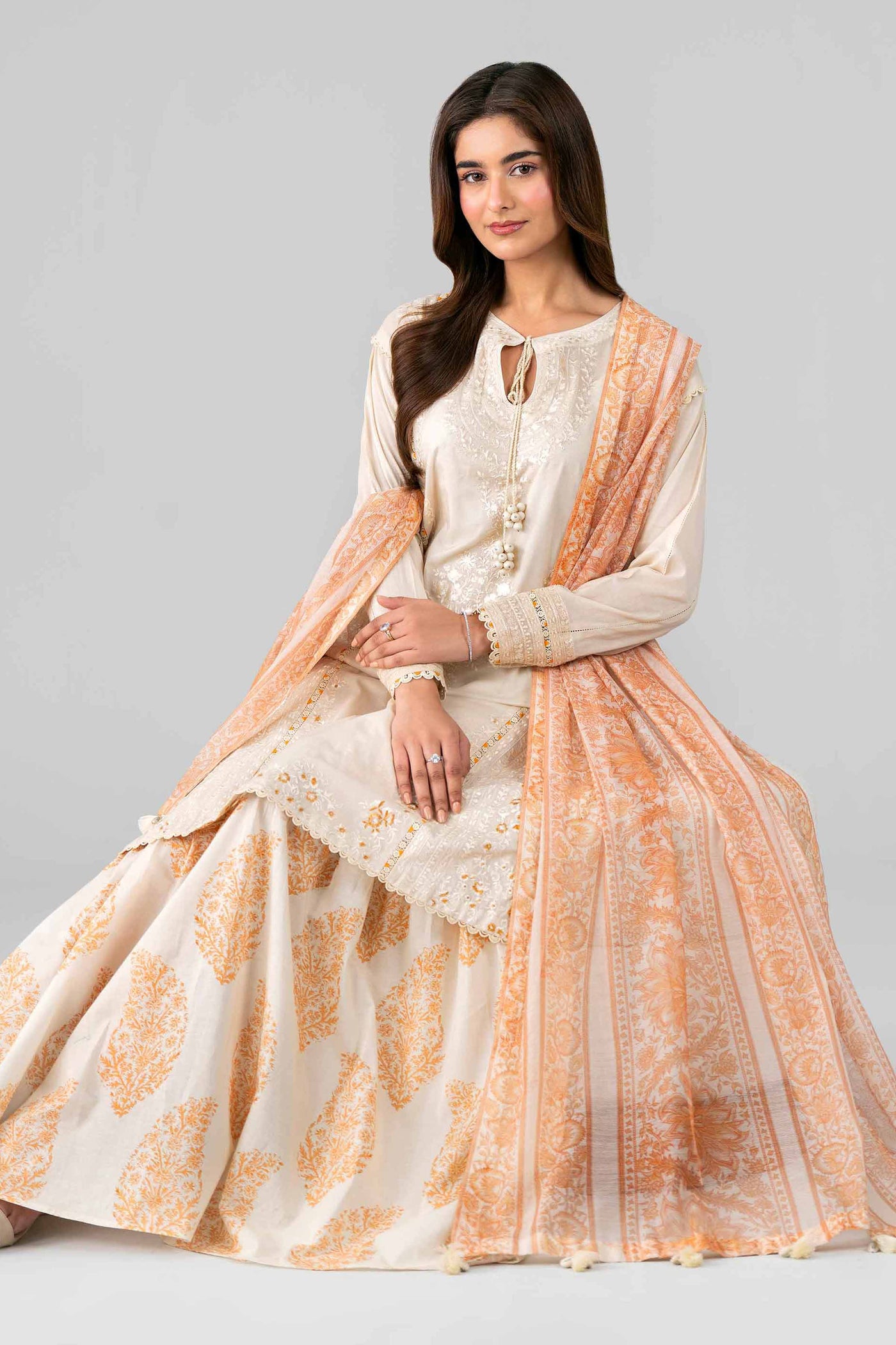 3 Piece Embroidered Raw Silk Suit