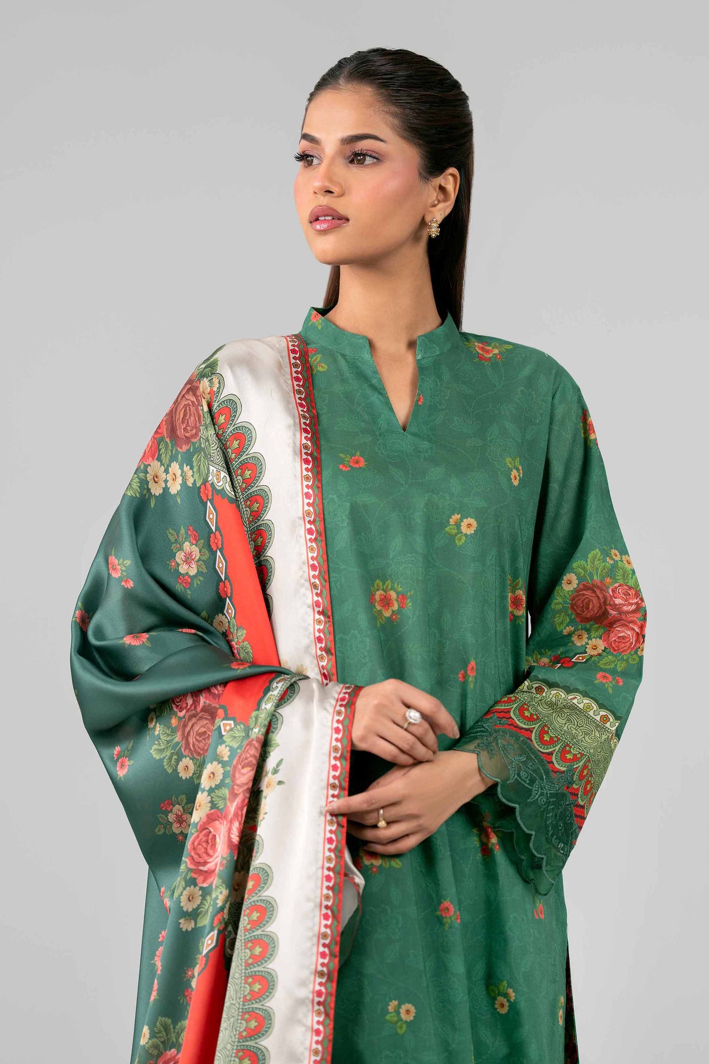 3 Piece Embroidered Raw Silk Suit