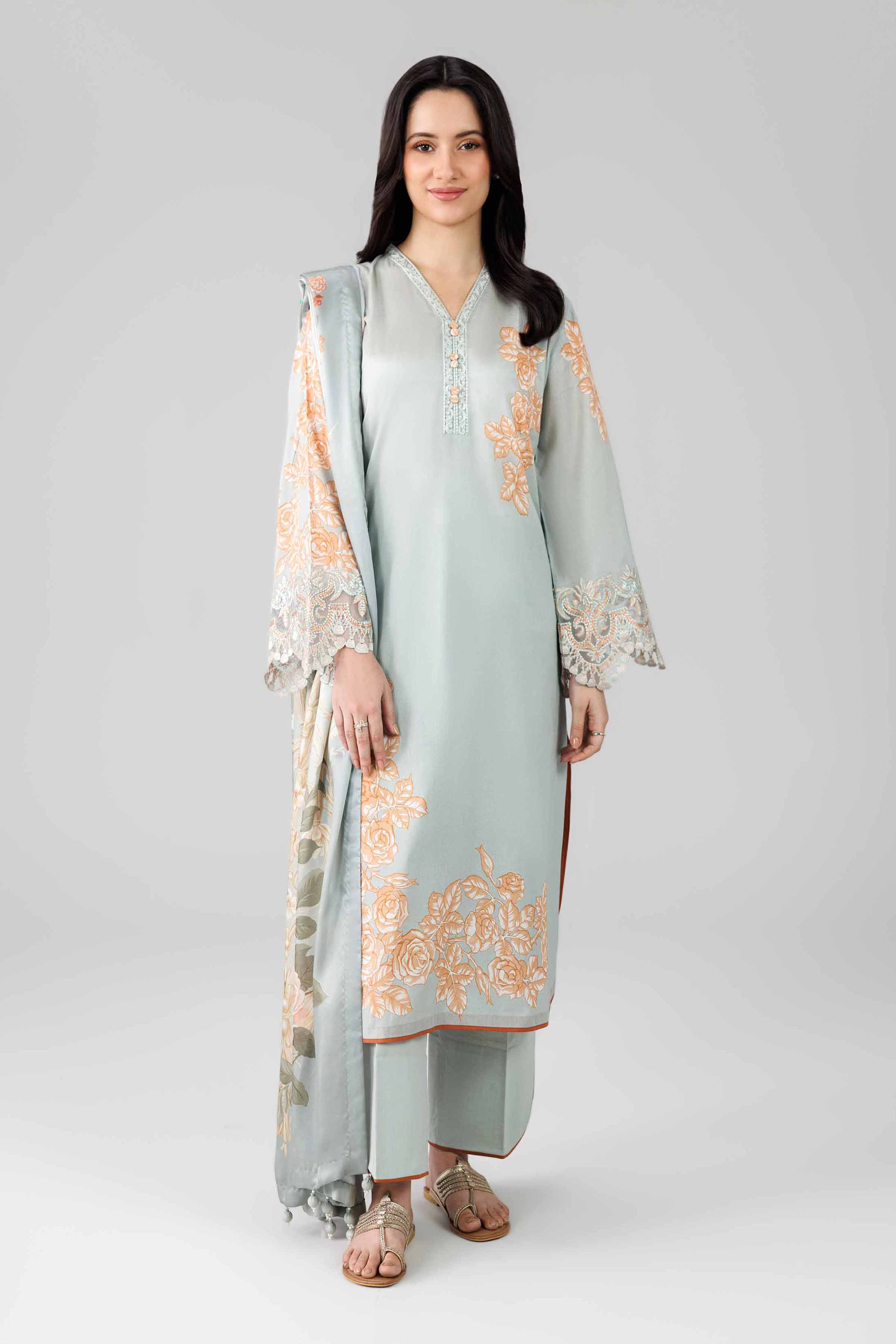 3 Piece Unstitched Embroidered Cambric Suit | MPT-2708-B