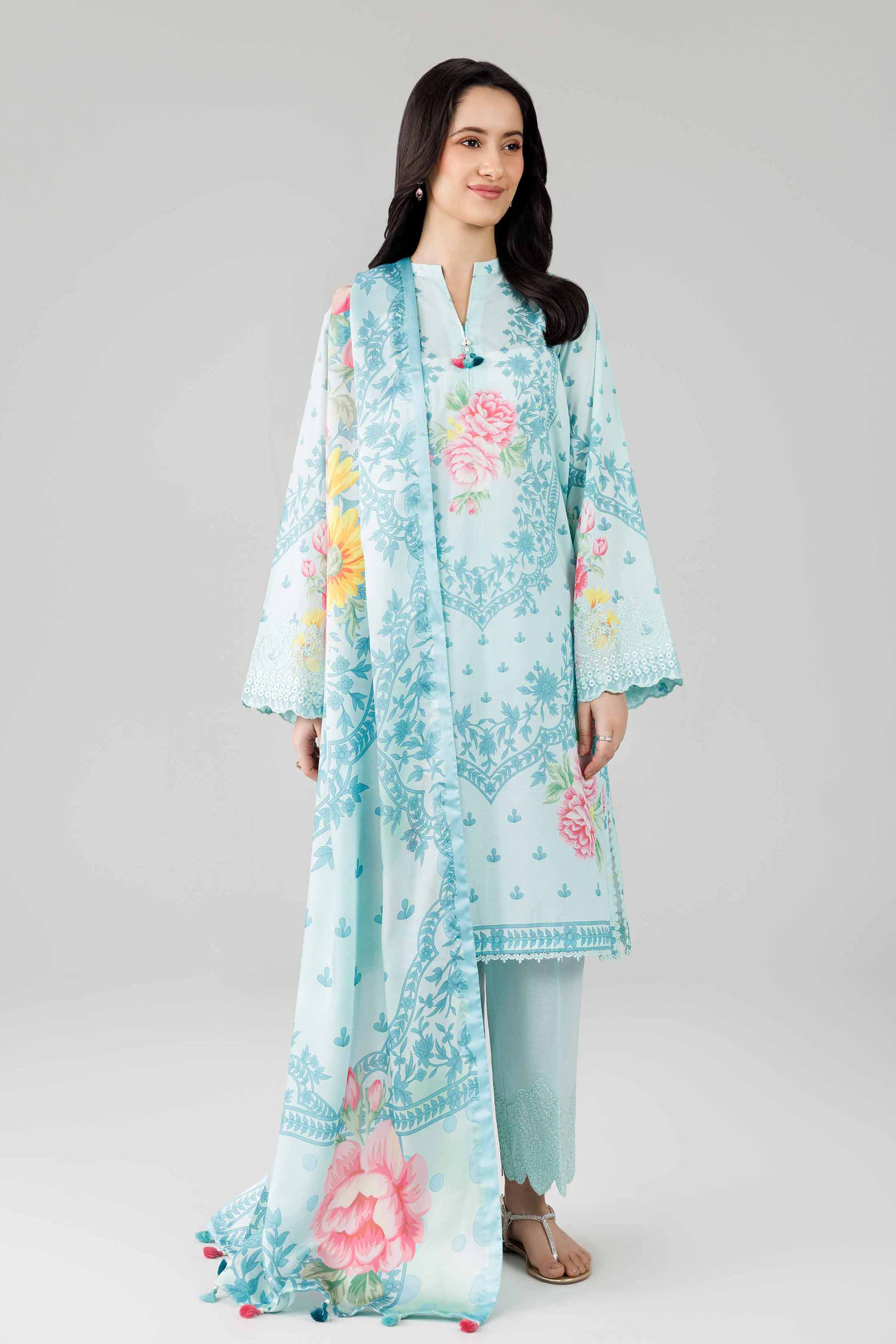 3 Piece - Digital Printed Embroidered Suit - 42601799