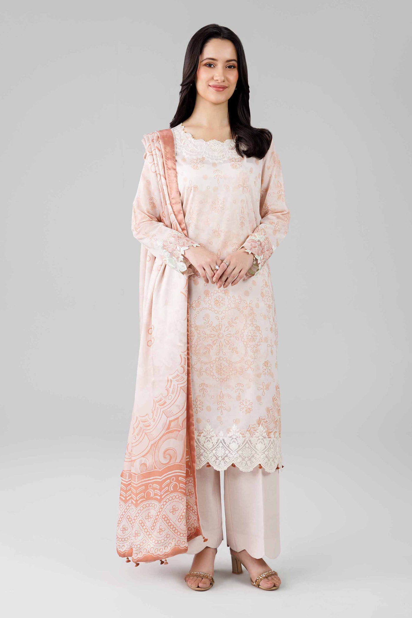 3 Piece Embroidered Raw Silk Suit