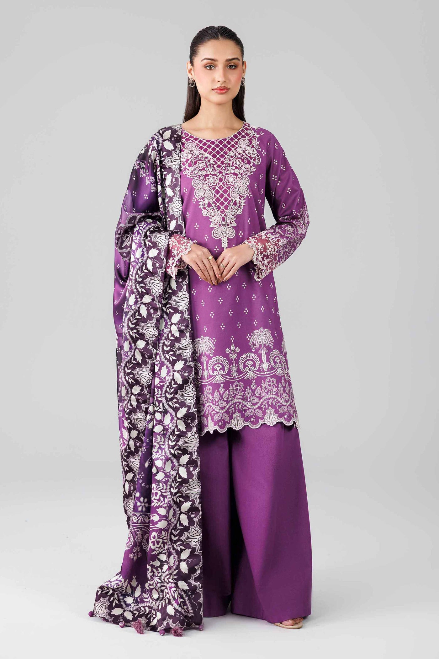 3 Piece Embroidered Raw Silk Suit