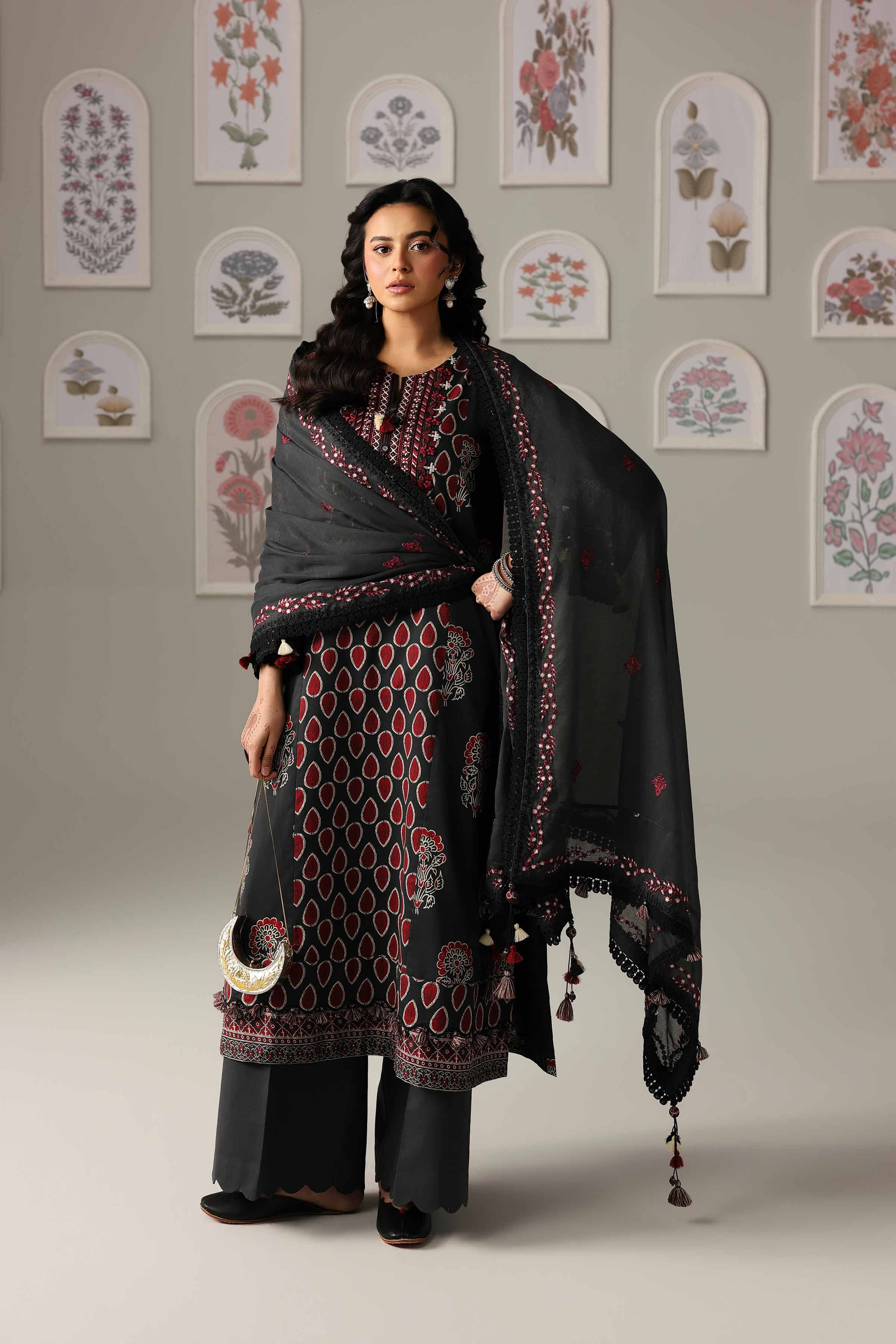 3 Piece - Printed Embroidered Suit - 42601816