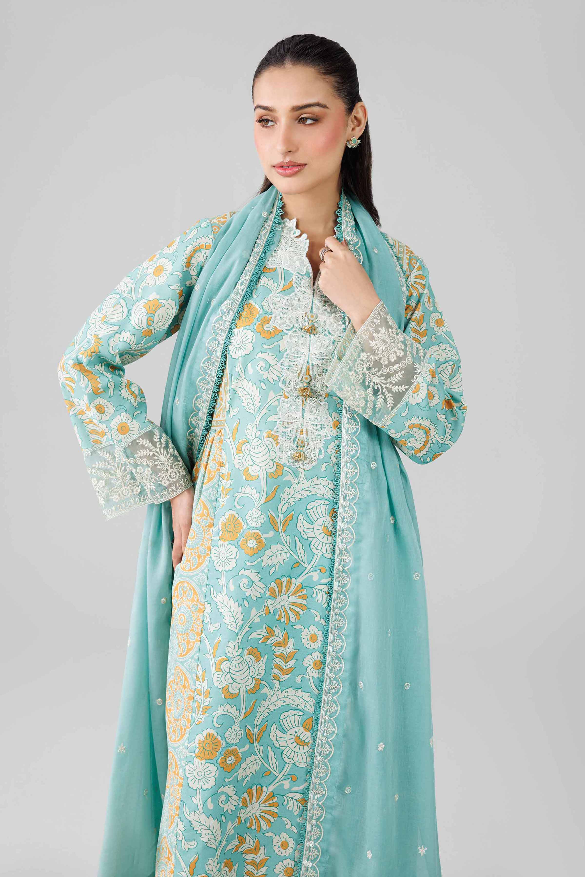 3 Piece - Printed Embroidered Suit - 42601817