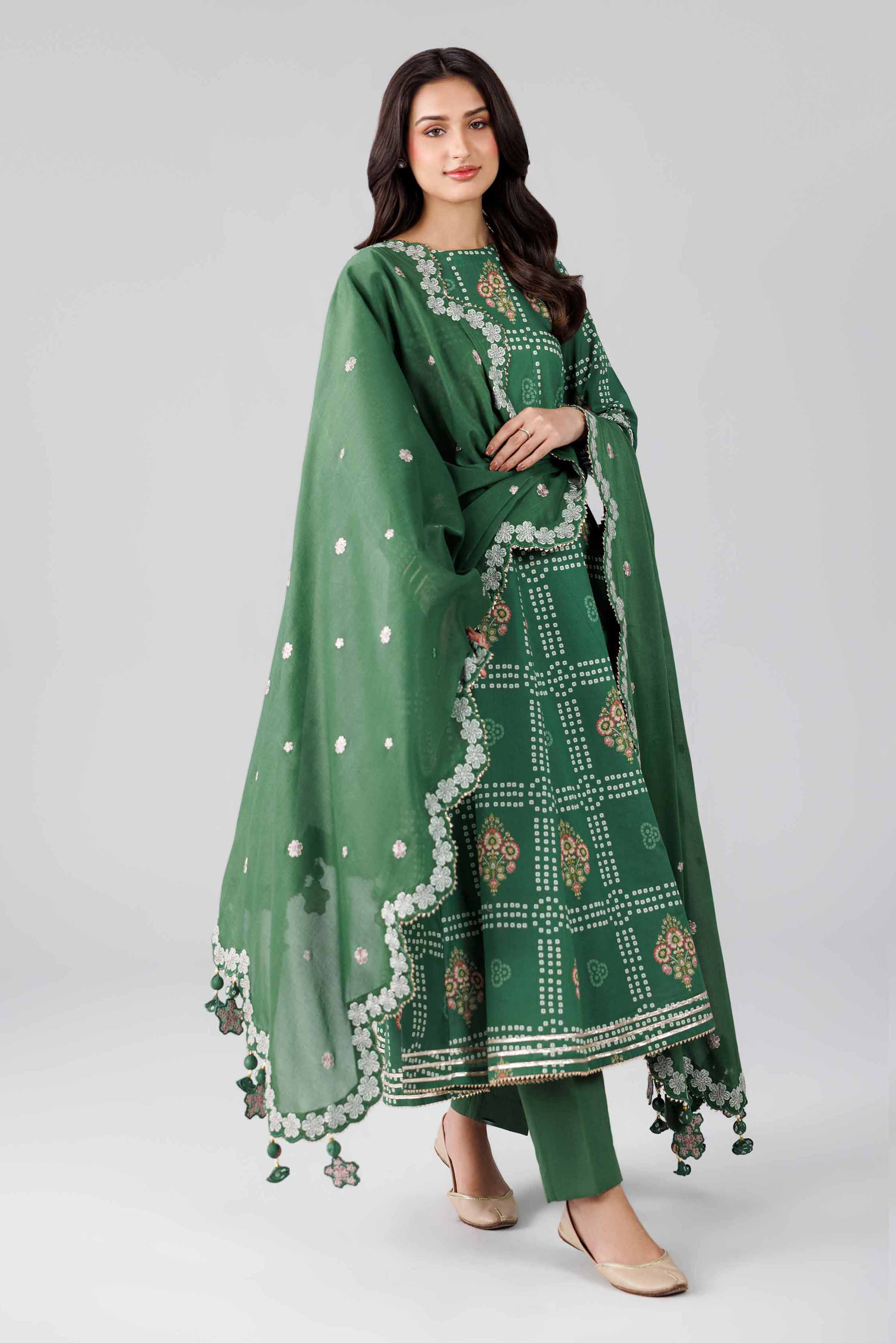 3 Piece - Printed Embroidered Suit - 42601821