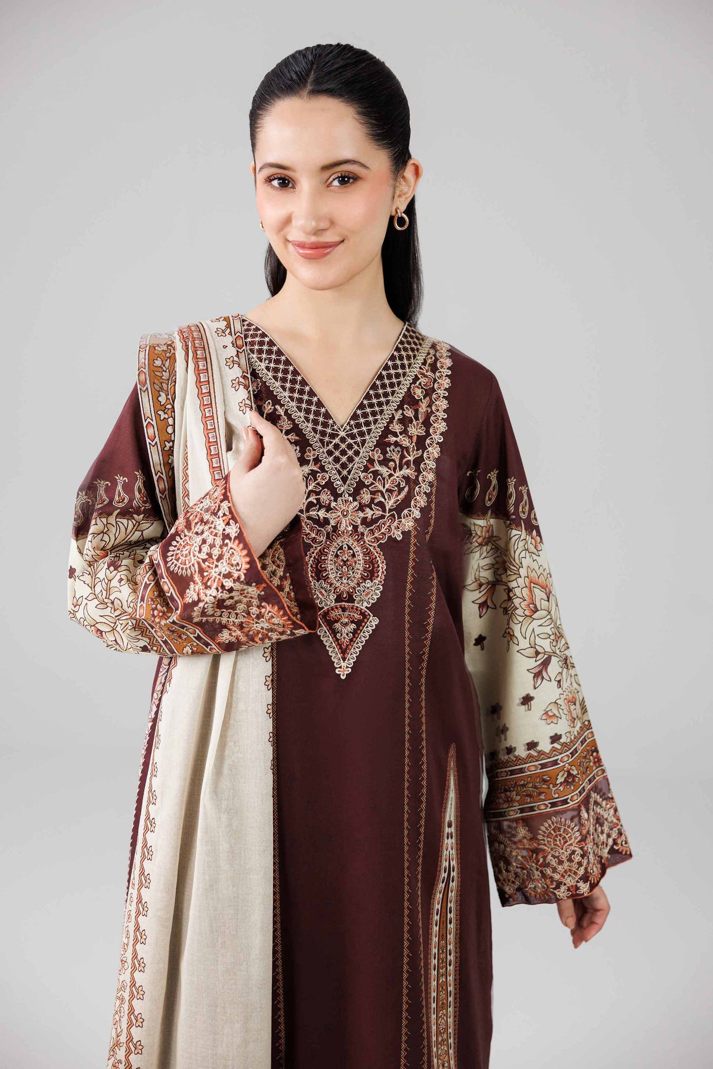 3 Piece Embroidered Raw Silk Suit