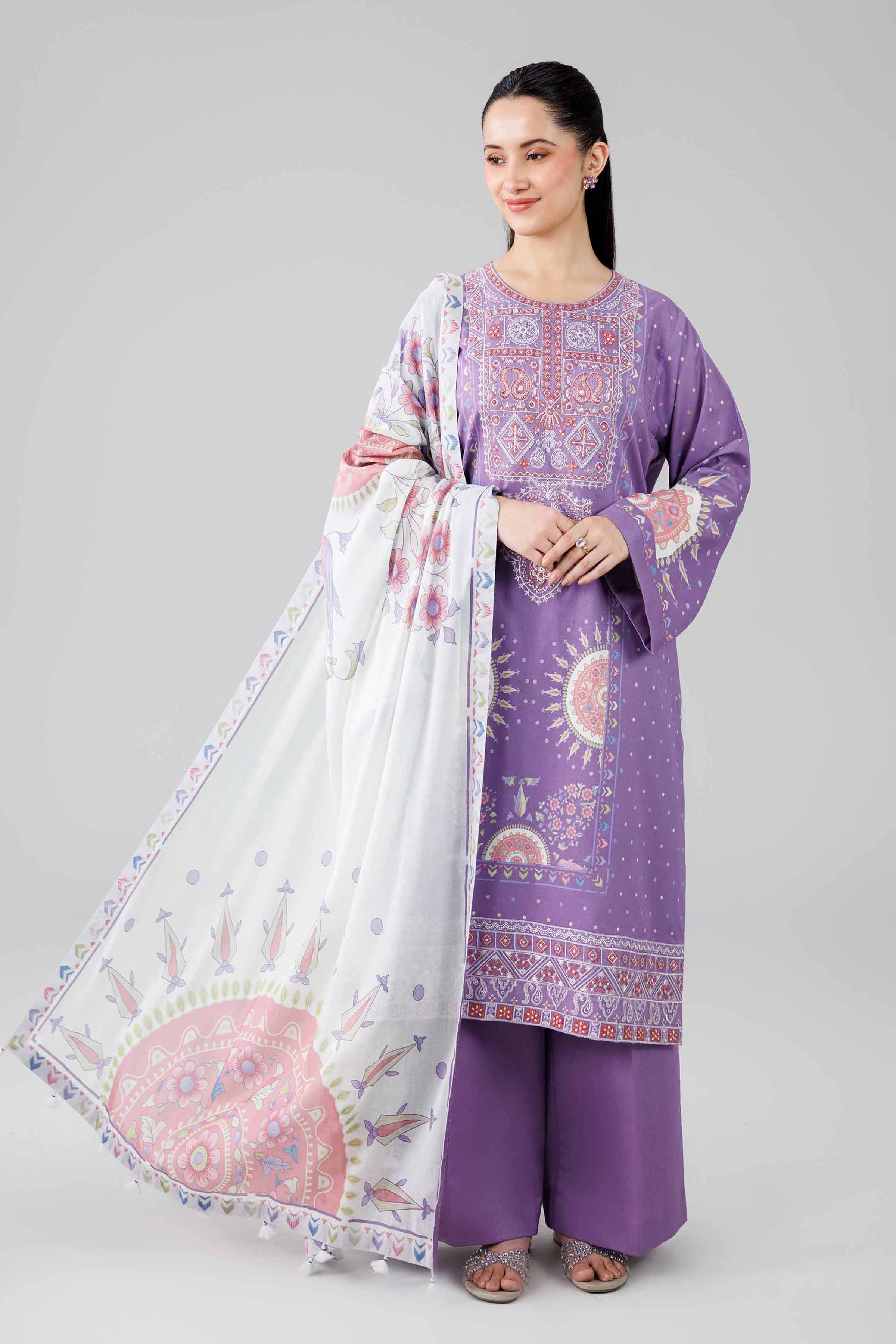 3 Piece - Digital Printed Embroidered Suit - 42601835