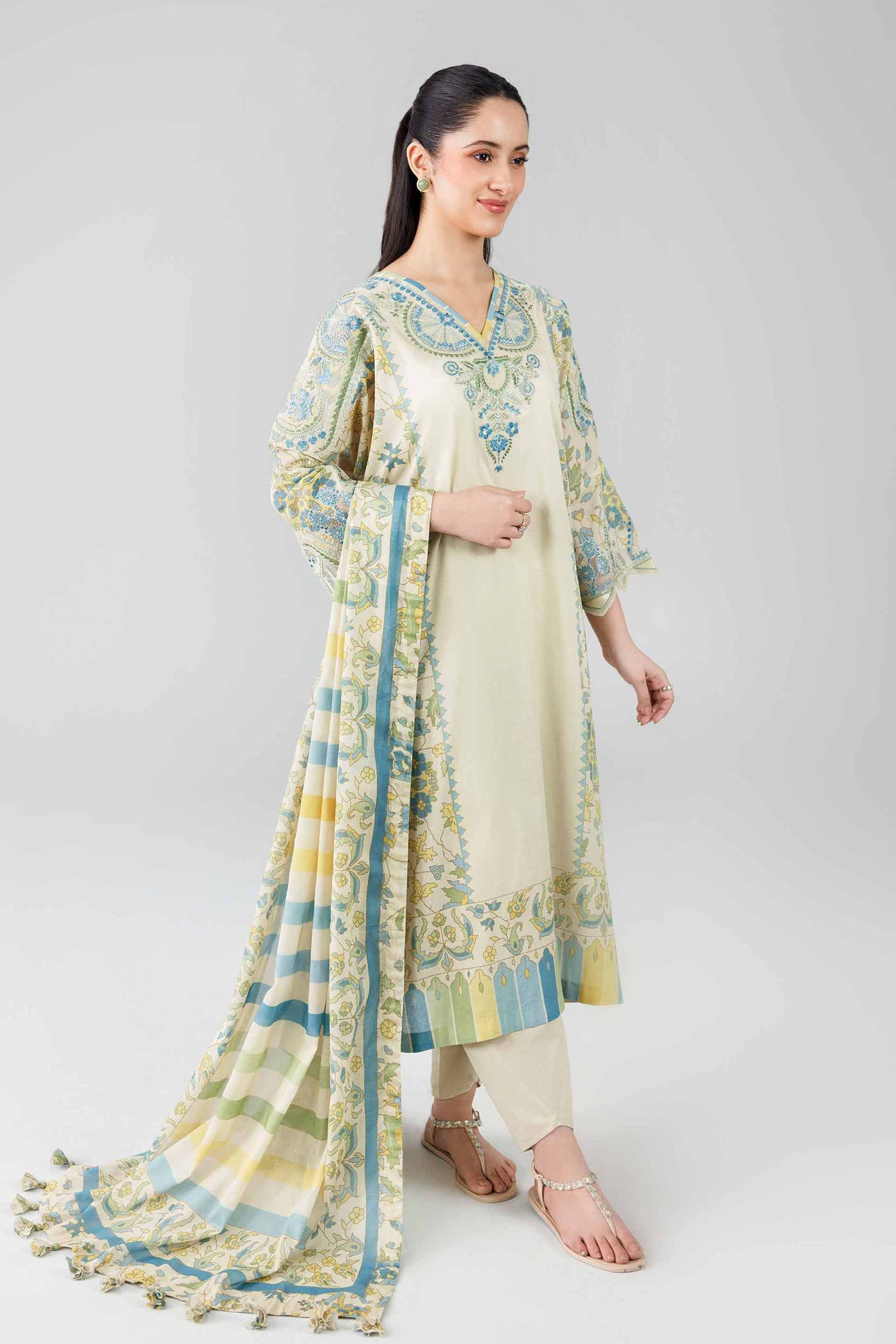 3 Piece Unstitched Embroidered Organza Suit