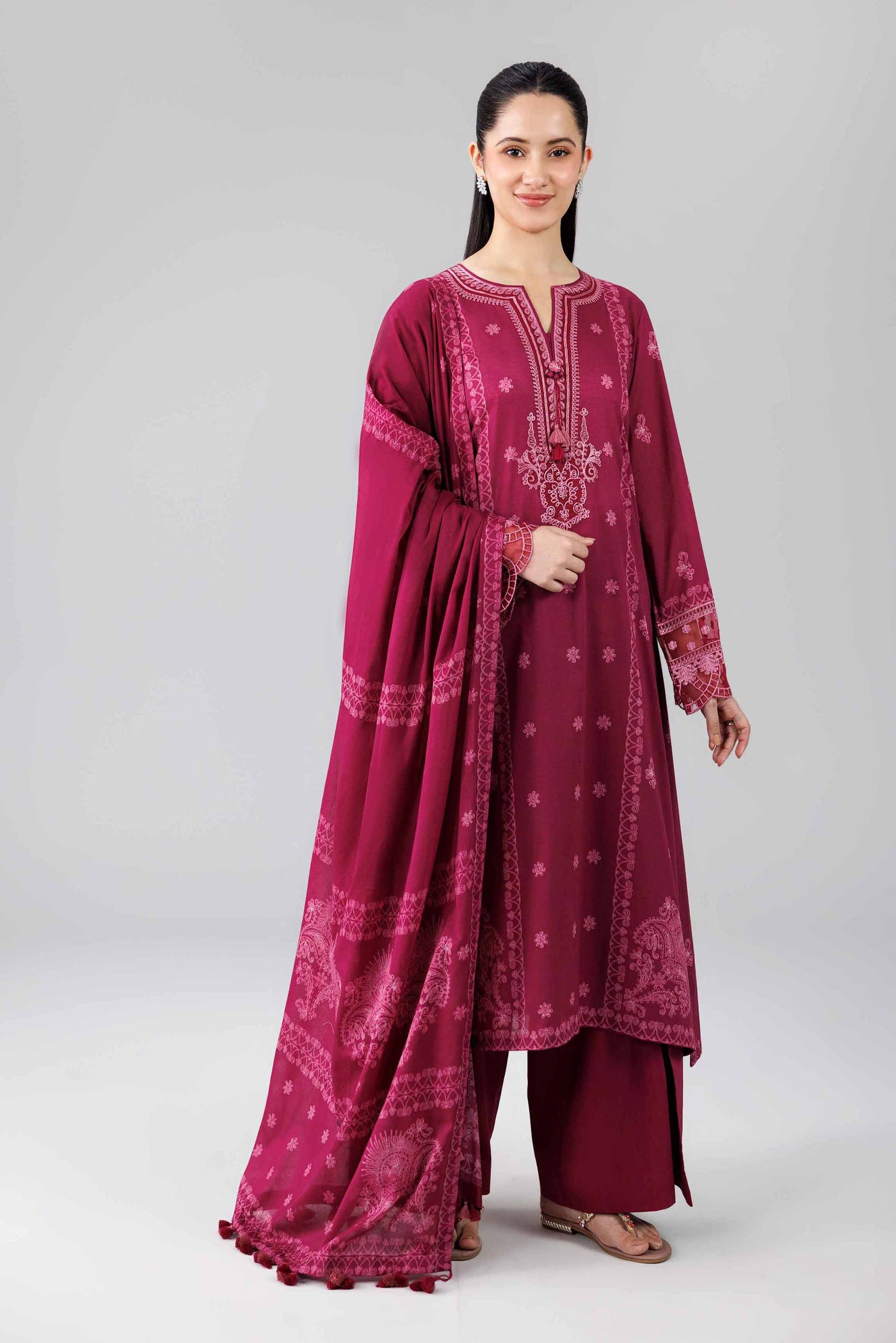 3 Piece Embroidered Raw Silk Suit
