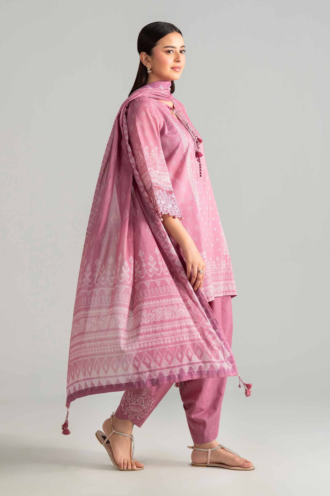 3 Piece Embroidered Satin Silk Suit