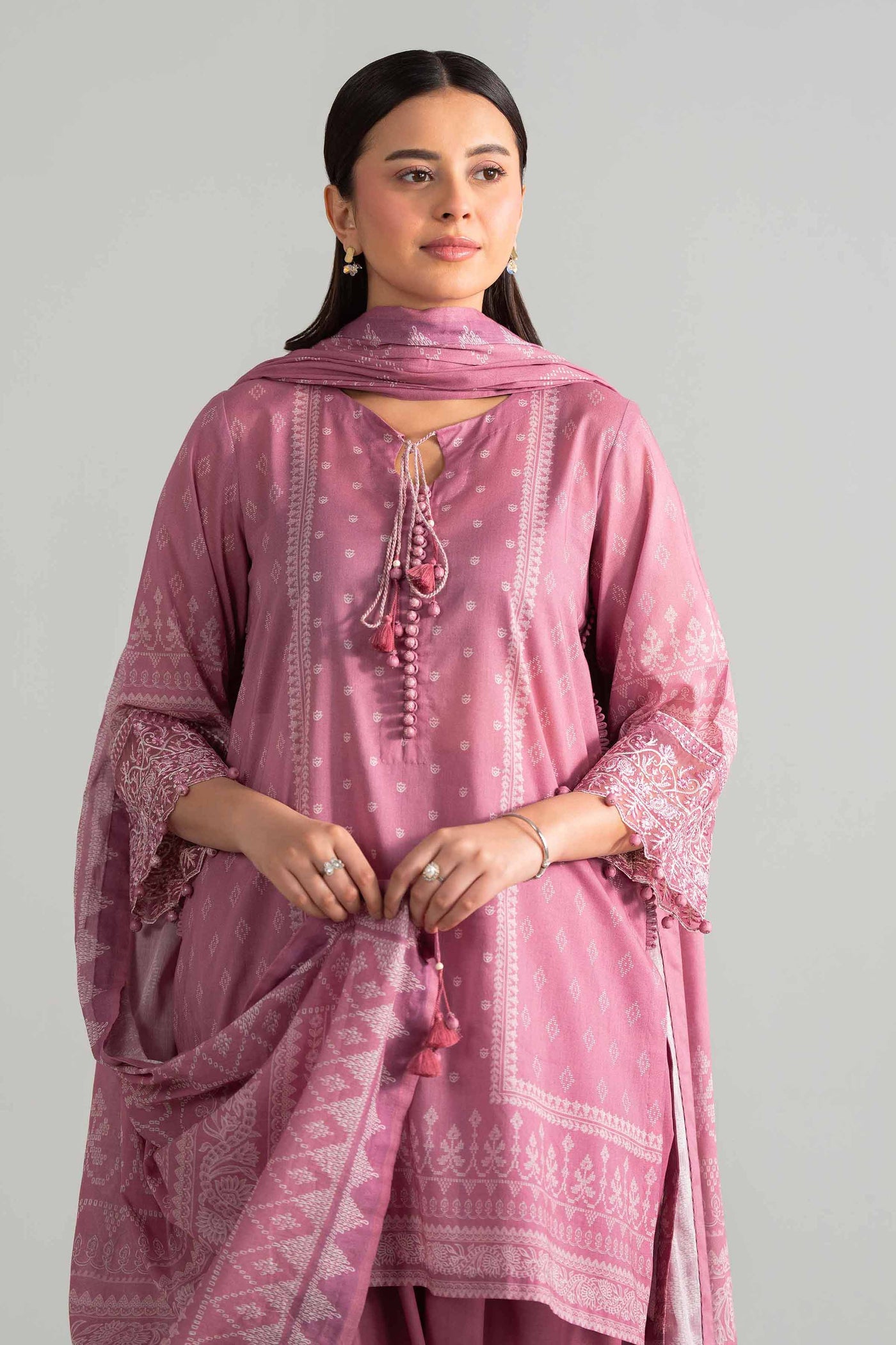 3 Piece Embroidered Satin Silk Suit