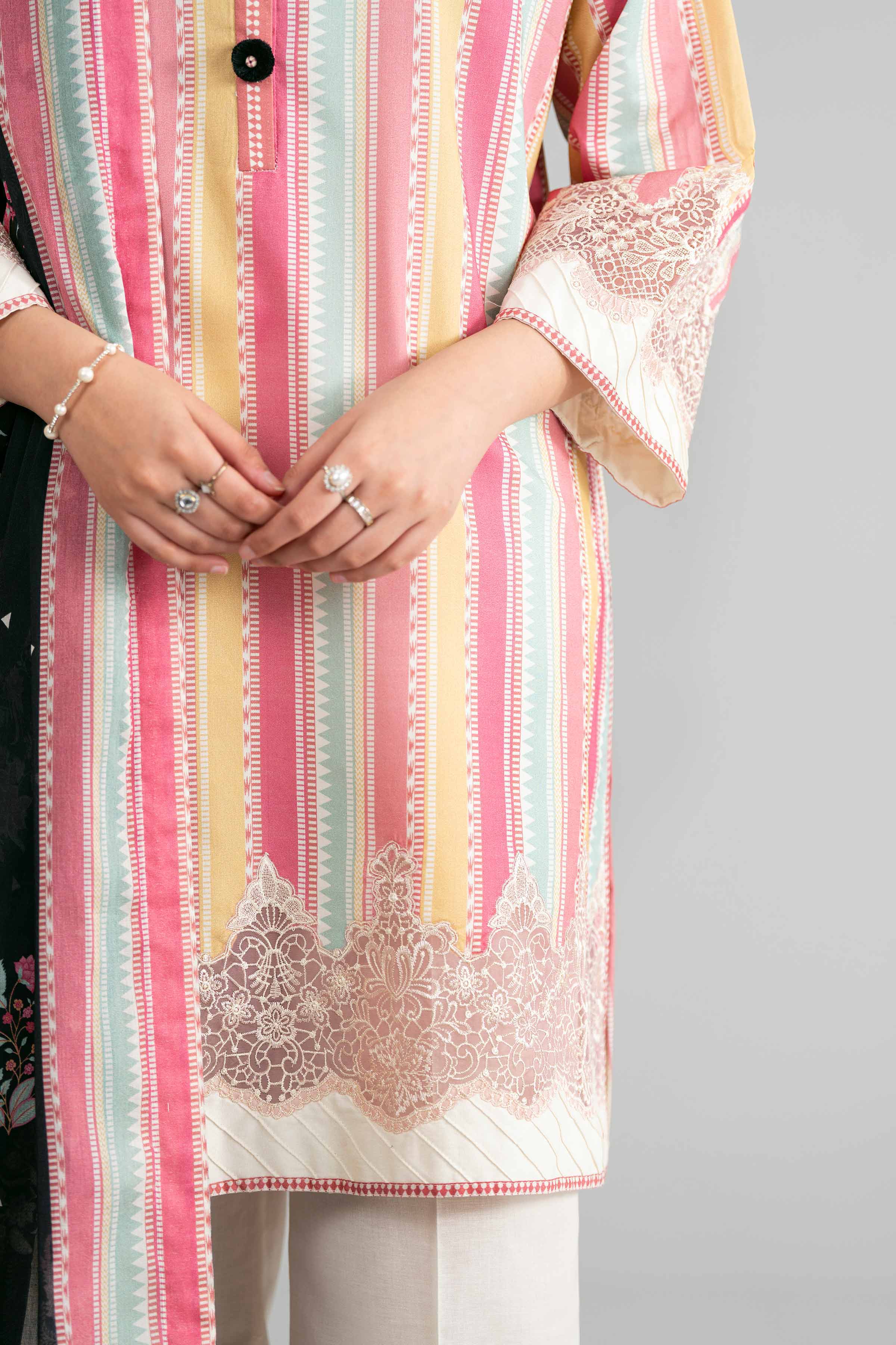 3 Piece - Printed Embroidered Suit - 42601855