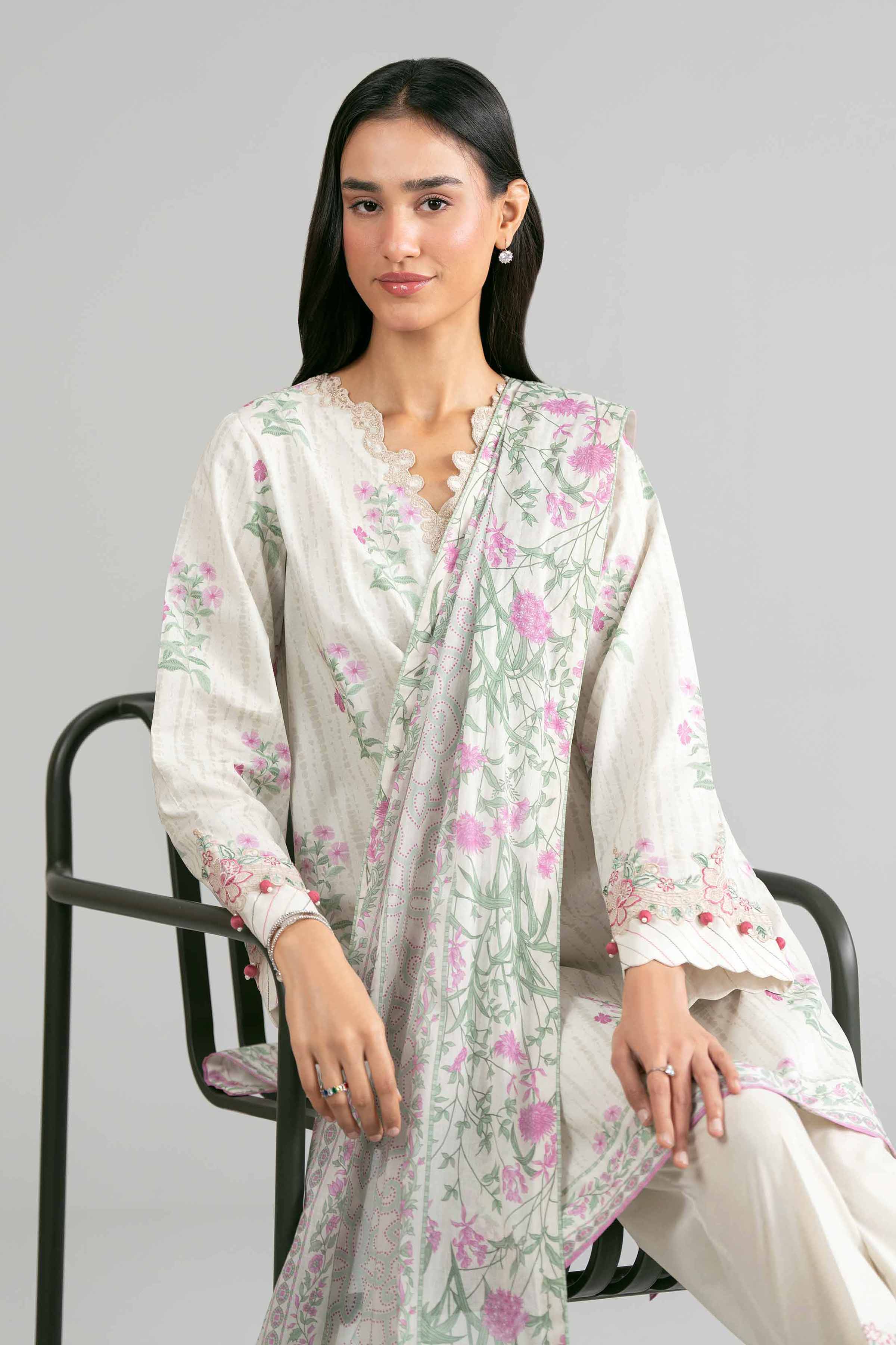 3 Piece - Printed Embroidered Suit - 42601859