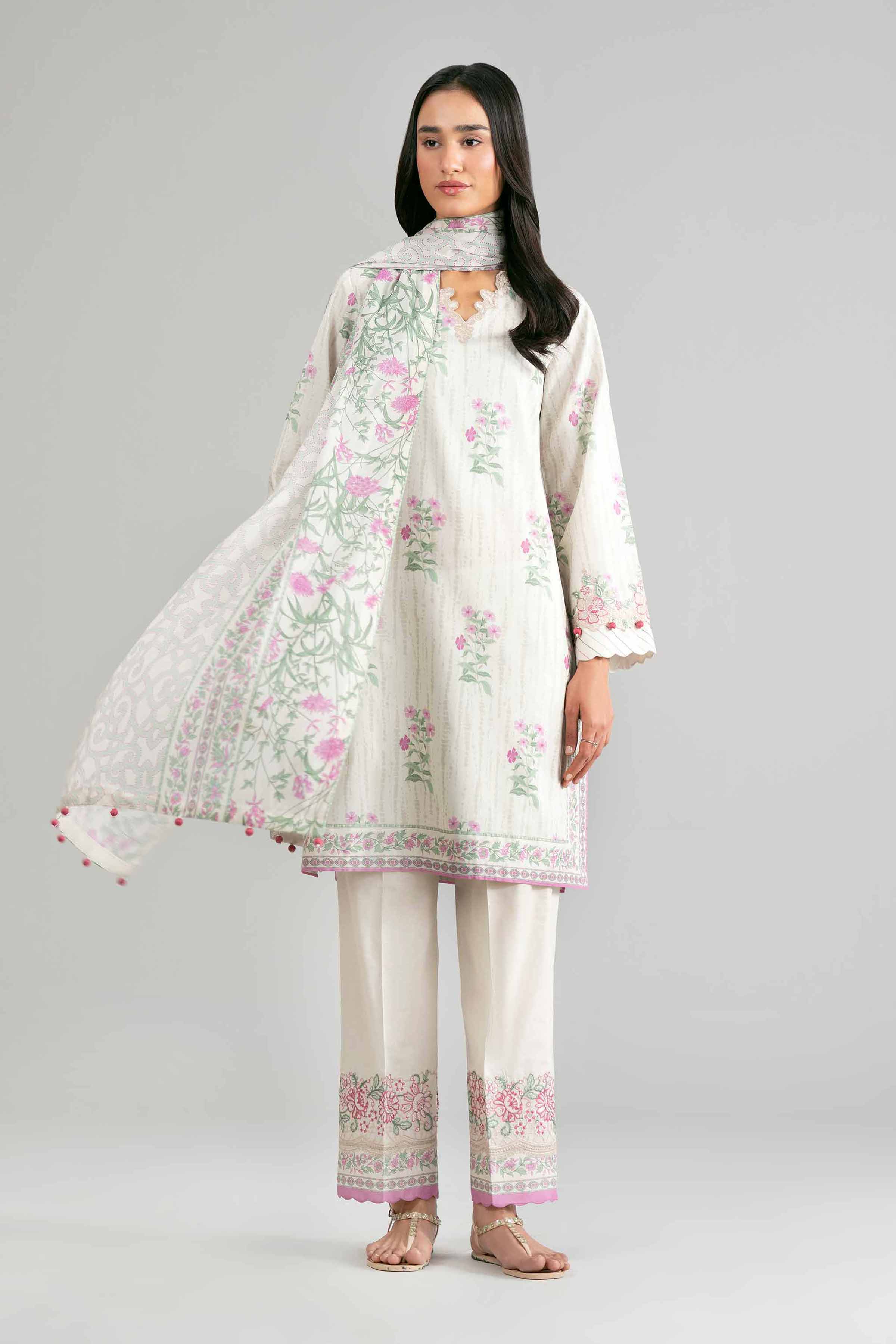 3 Piece - Printed Embroidered Suit - 42601859