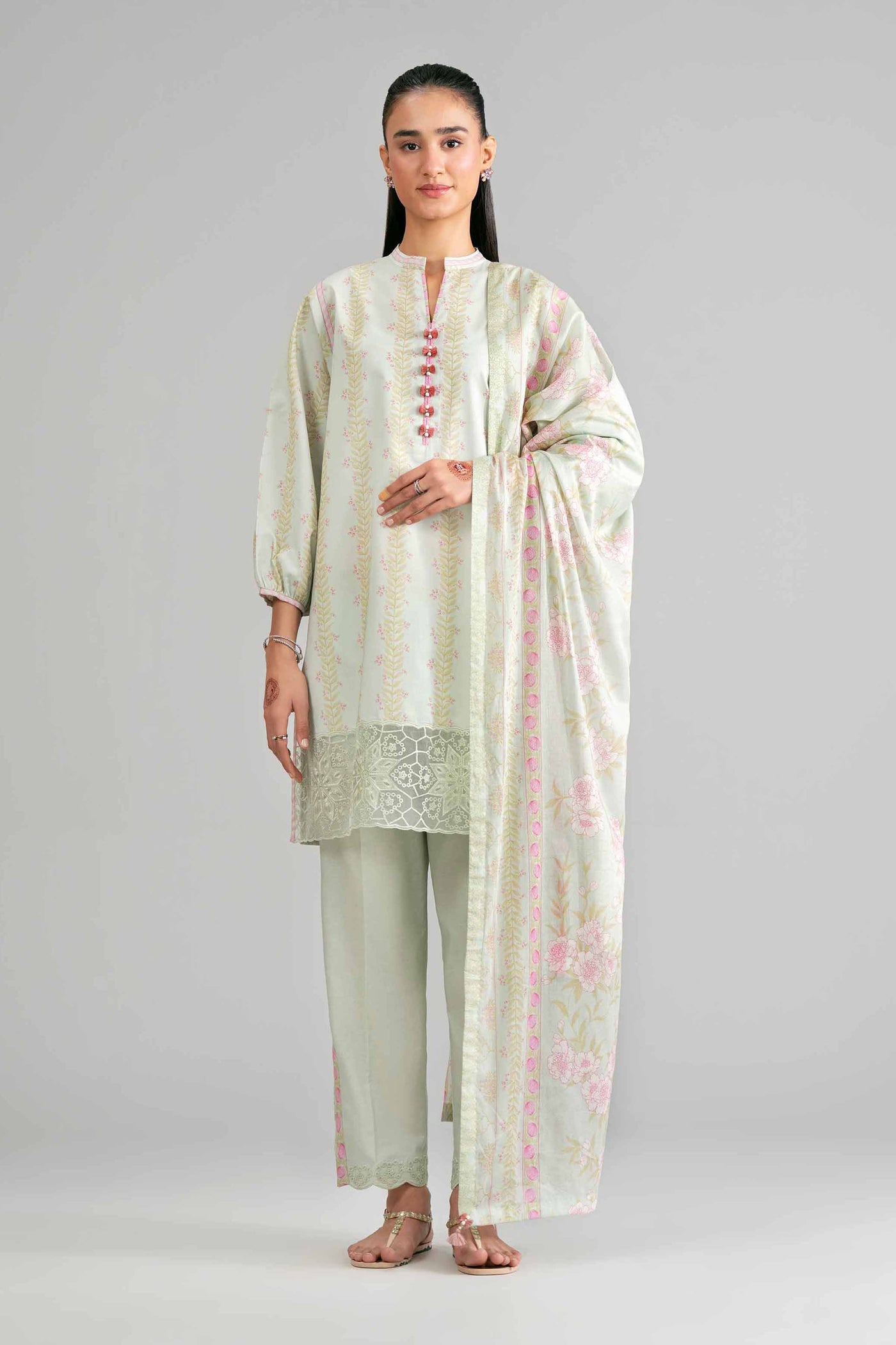 2 Piece Embroidered Net Suit