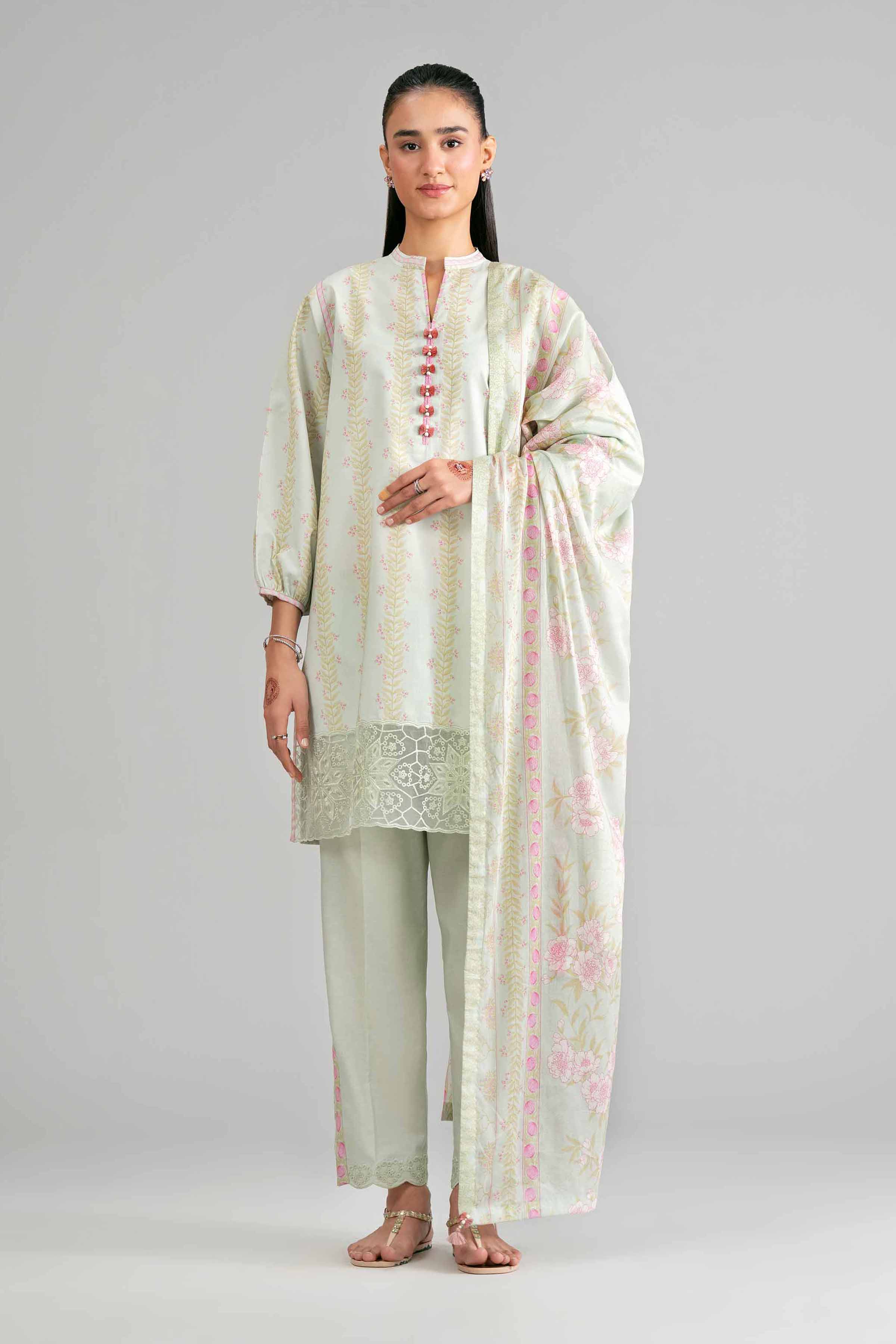 3 Piece - Printed Embroidered Suit - 42601860