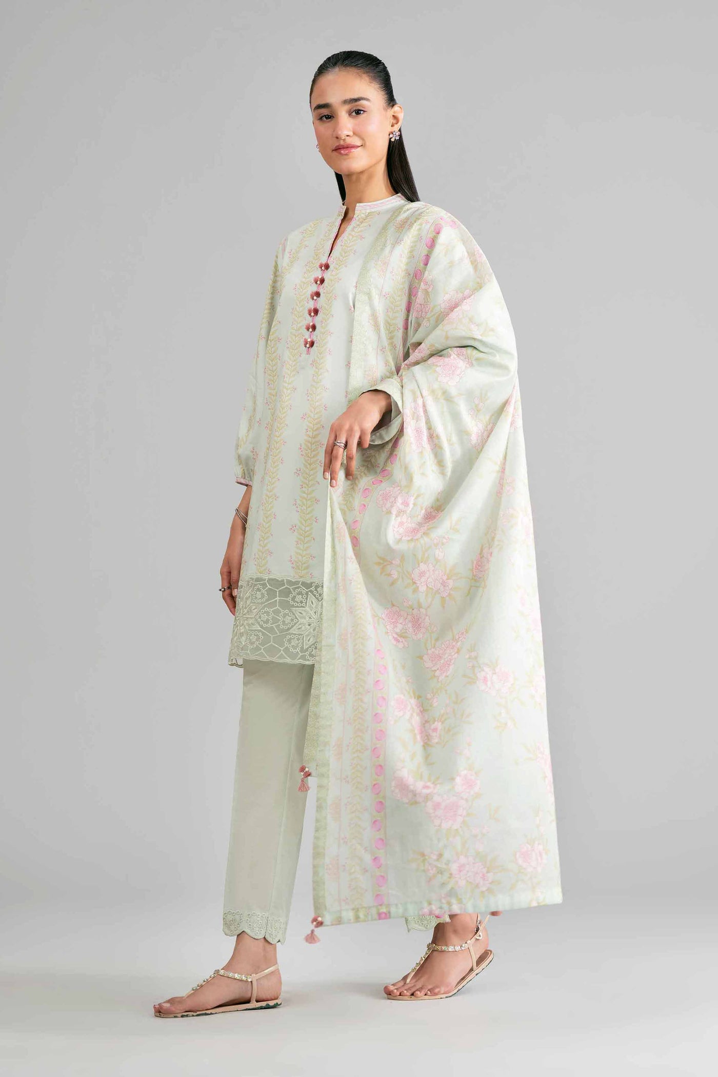 2 Piece Embroidered Net Suit