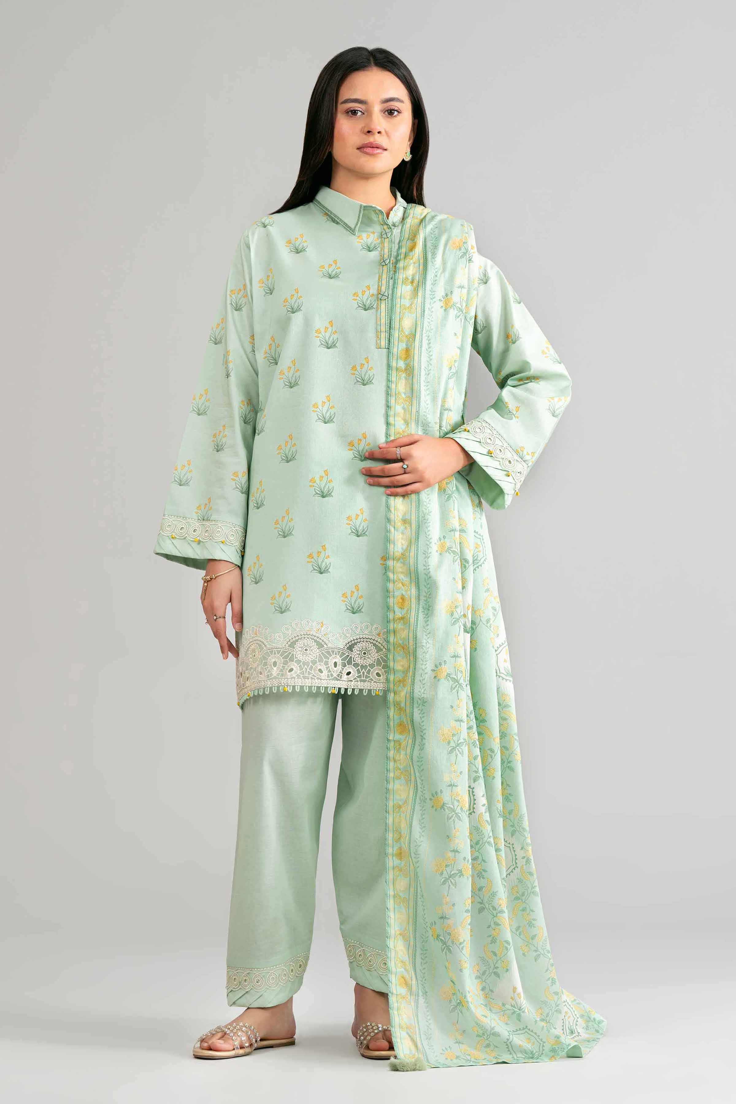 3 Piece - Printed Embroidered Suit - 42601861