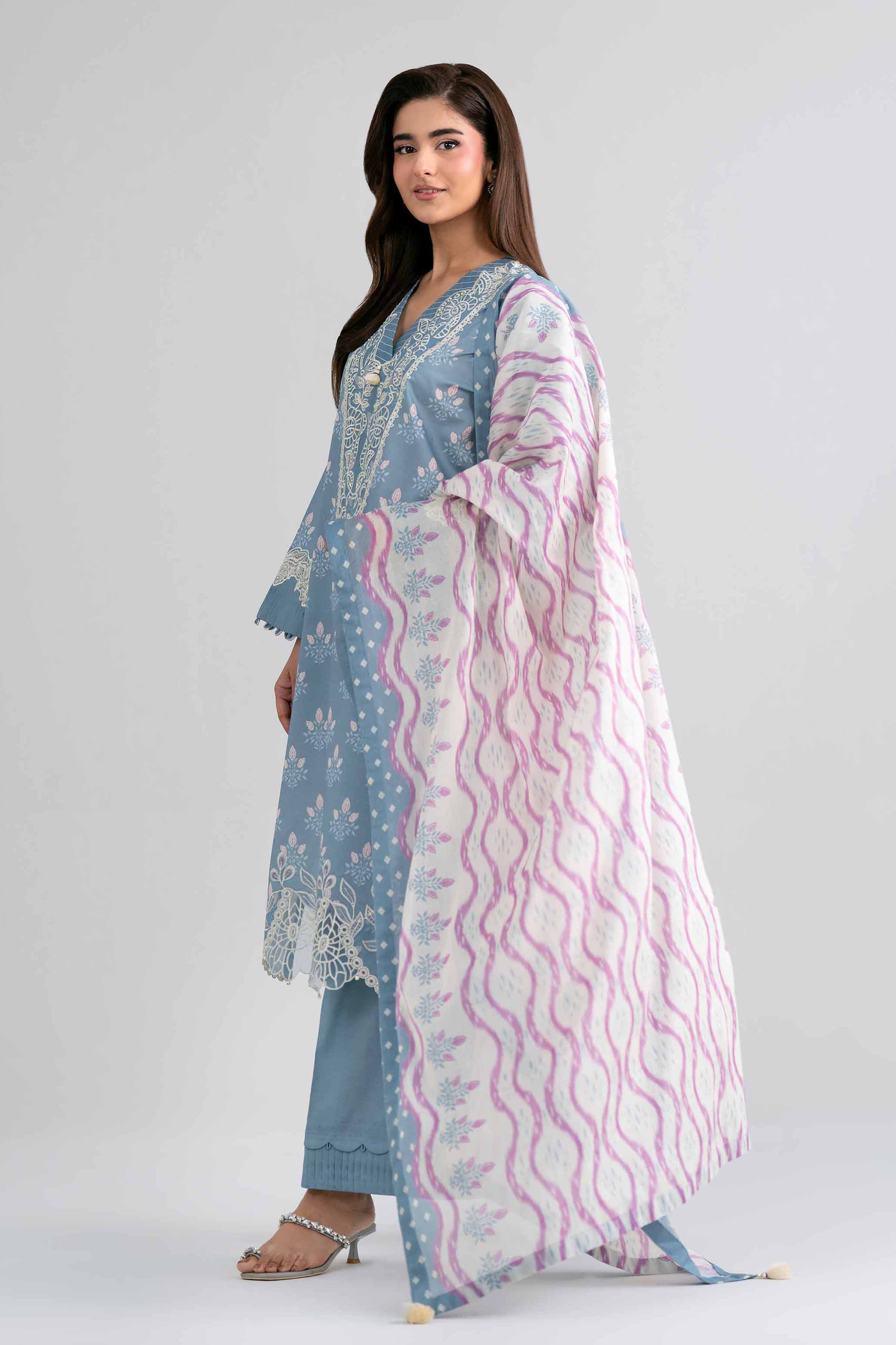 3 Piece - Printed Embroidered Suit - 42601964