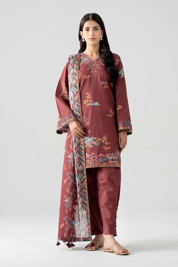 3 Piece - Printed Embroidered Suit - 42602023