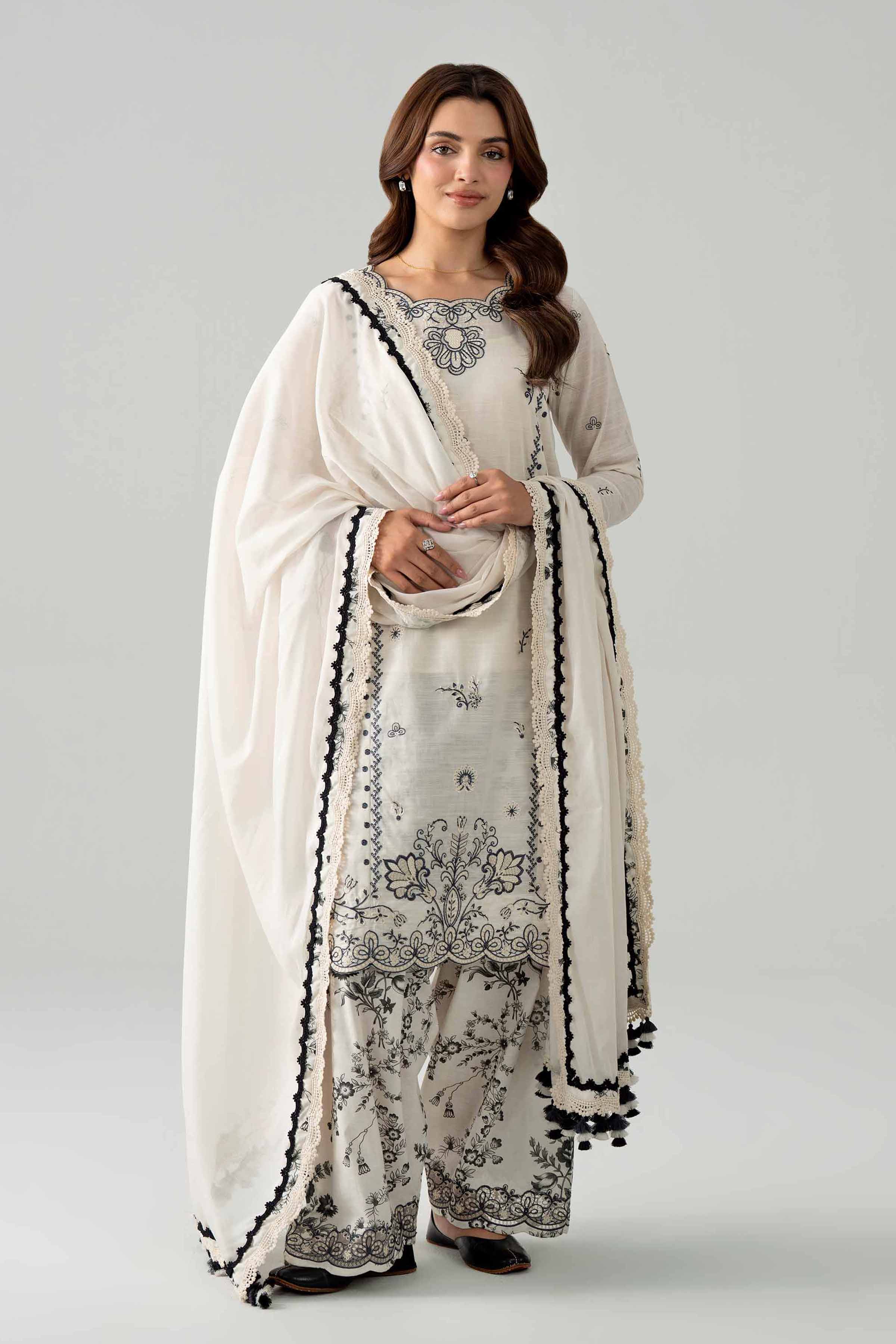 3 Piece - Printed Embroidered Suit - 42602039