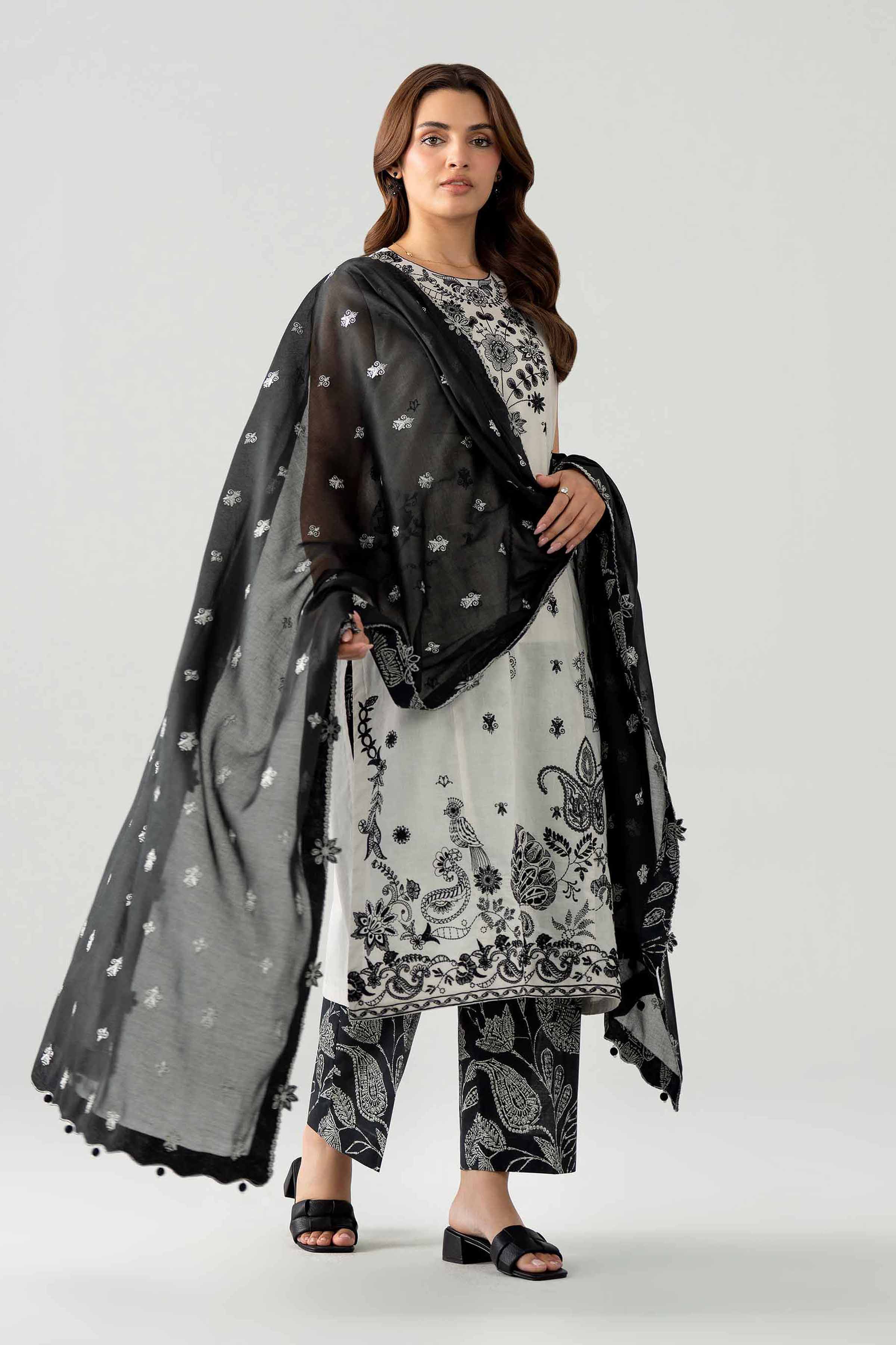 3 Piece - Printed Embroidered Suit - 42602041