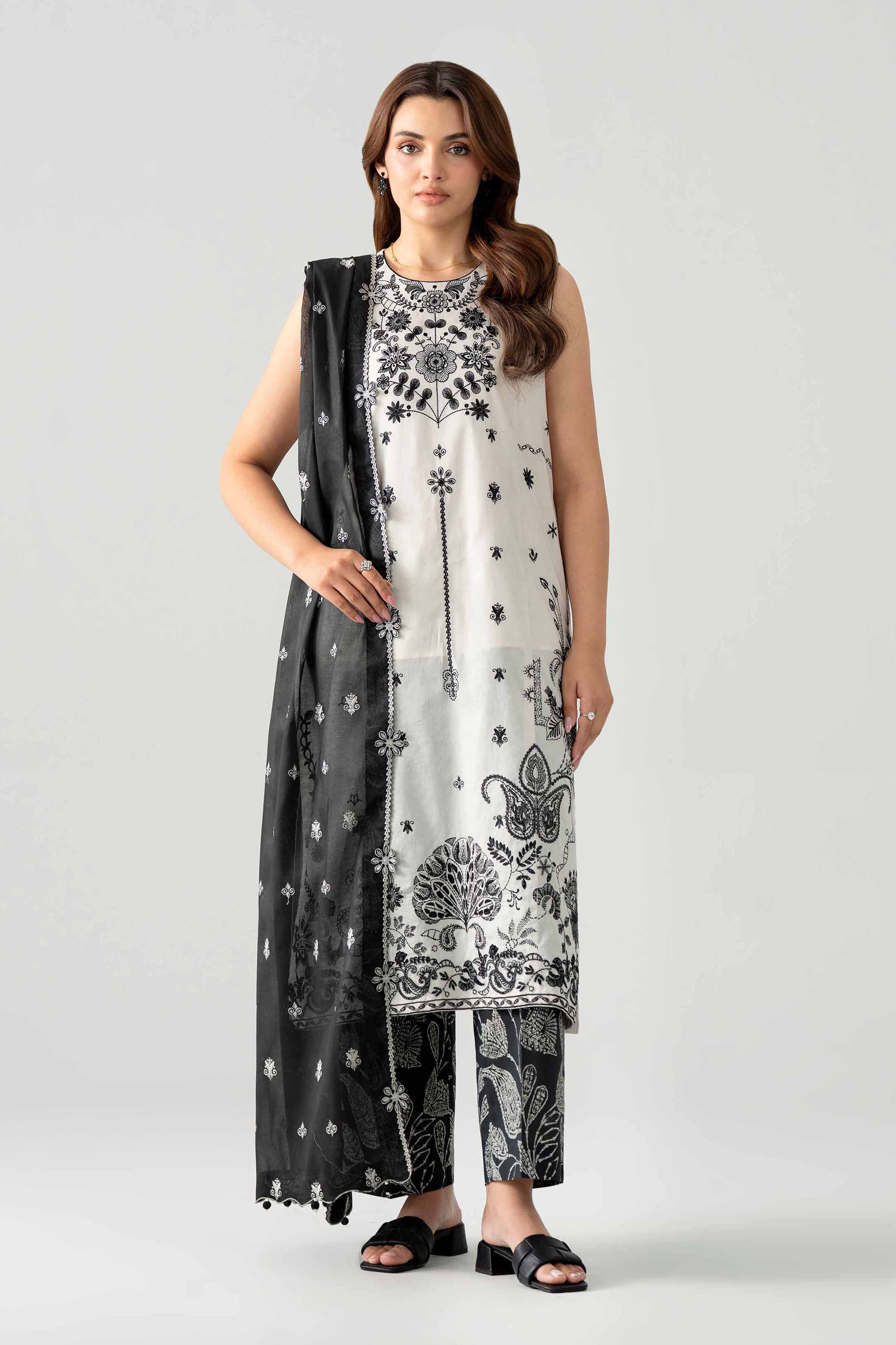 3 Piece - Printed Embroidered Suit - 42602041