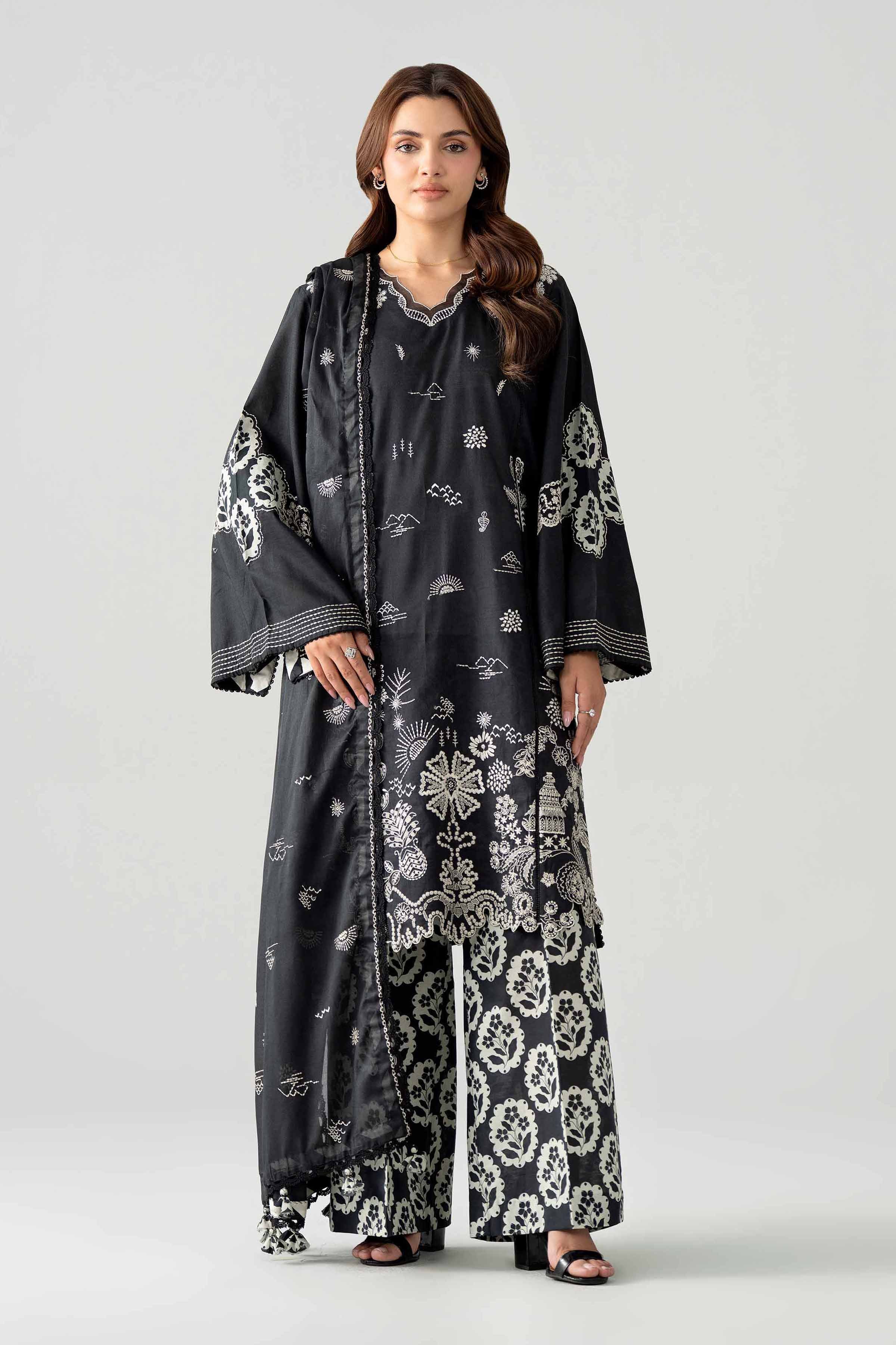 3 Piece - Printed Embroidered Suit - 42602043