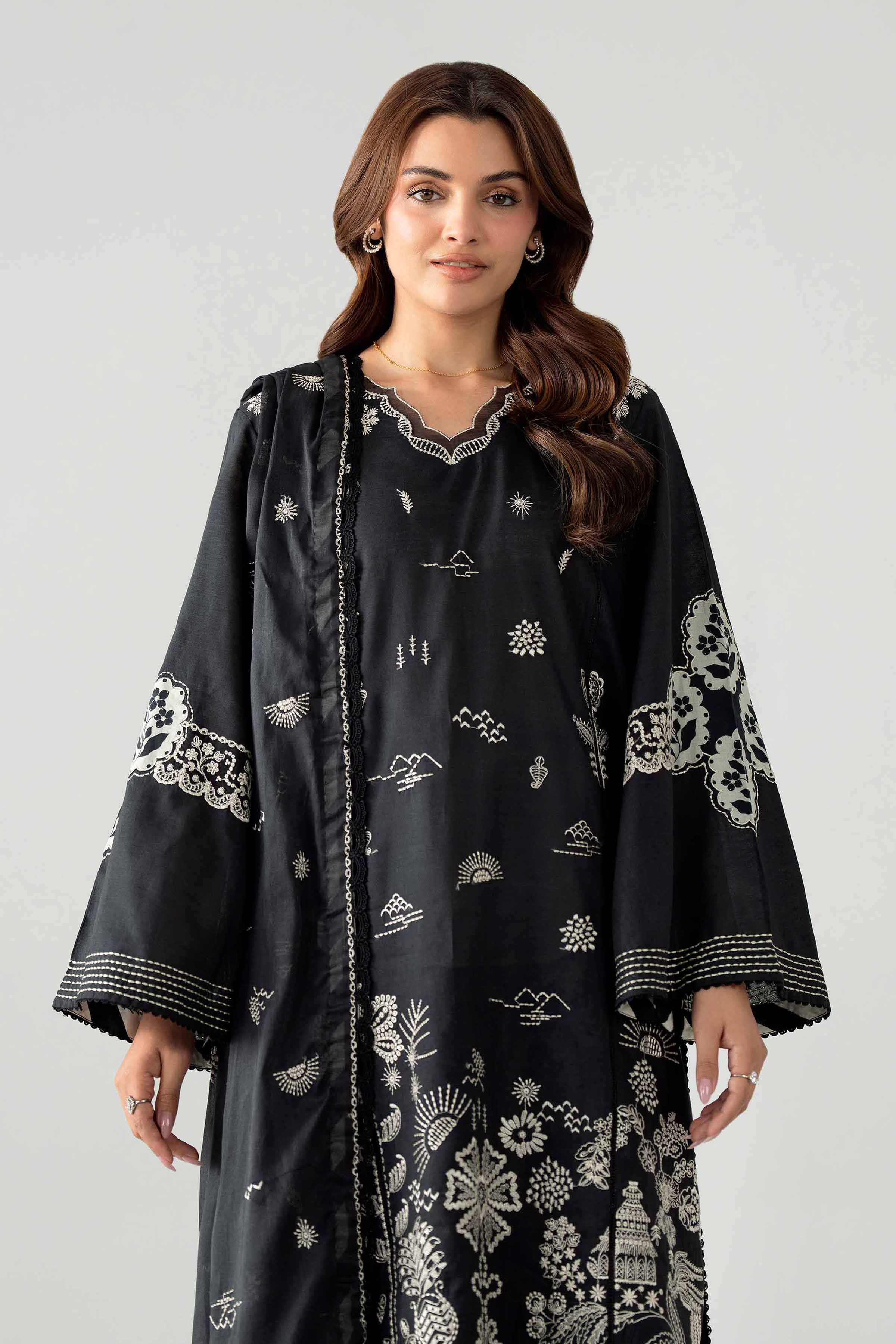 3 Piece - Printed Embroidered Suit - 42602043
