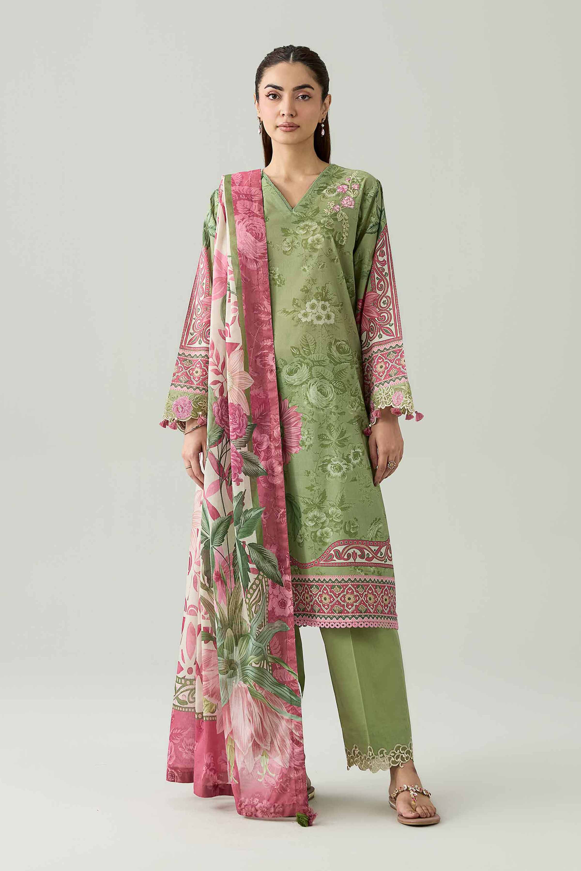 3 Piece - Digital Printed Embroidered Suit - 42602096