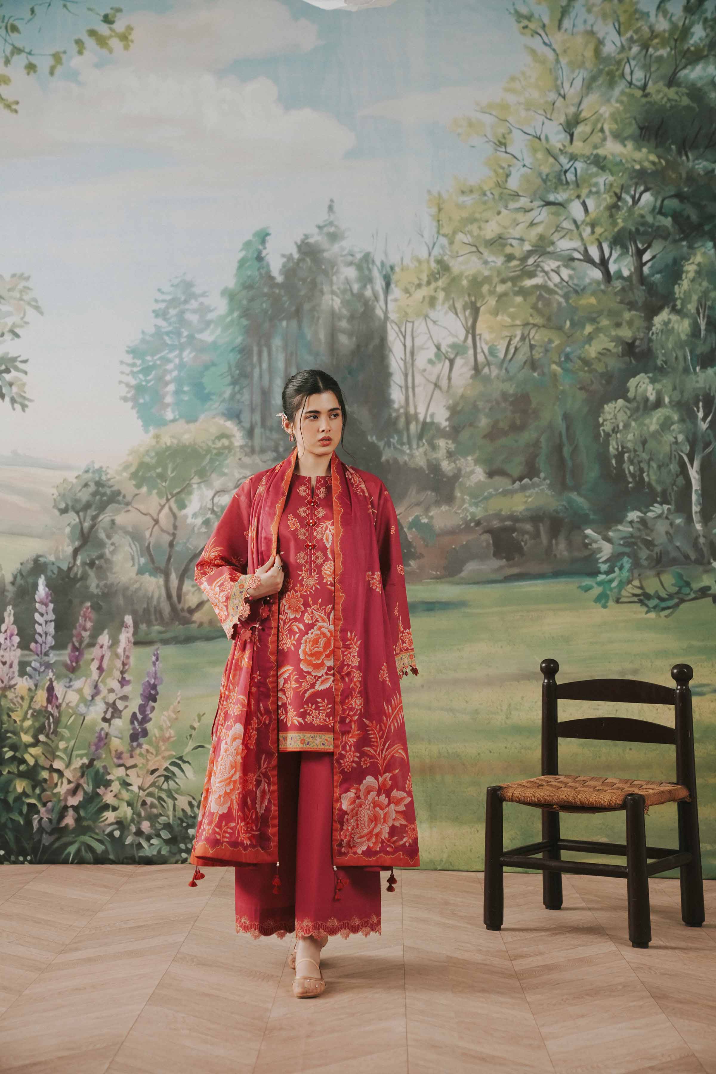 3 Piece - Digital Printed Embroidered Suit - 42602099