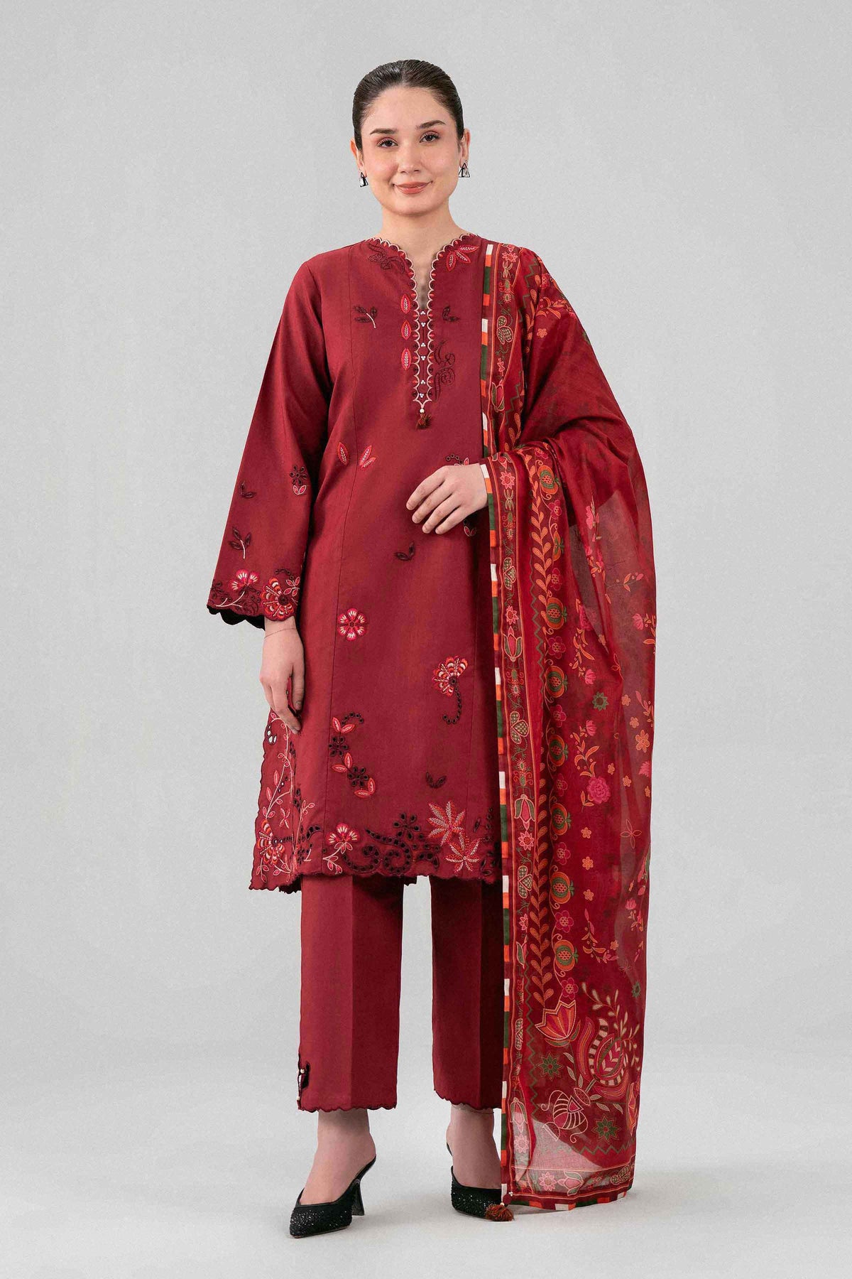 3 Piece - Digital Printed Embroidered Suit - 42602134