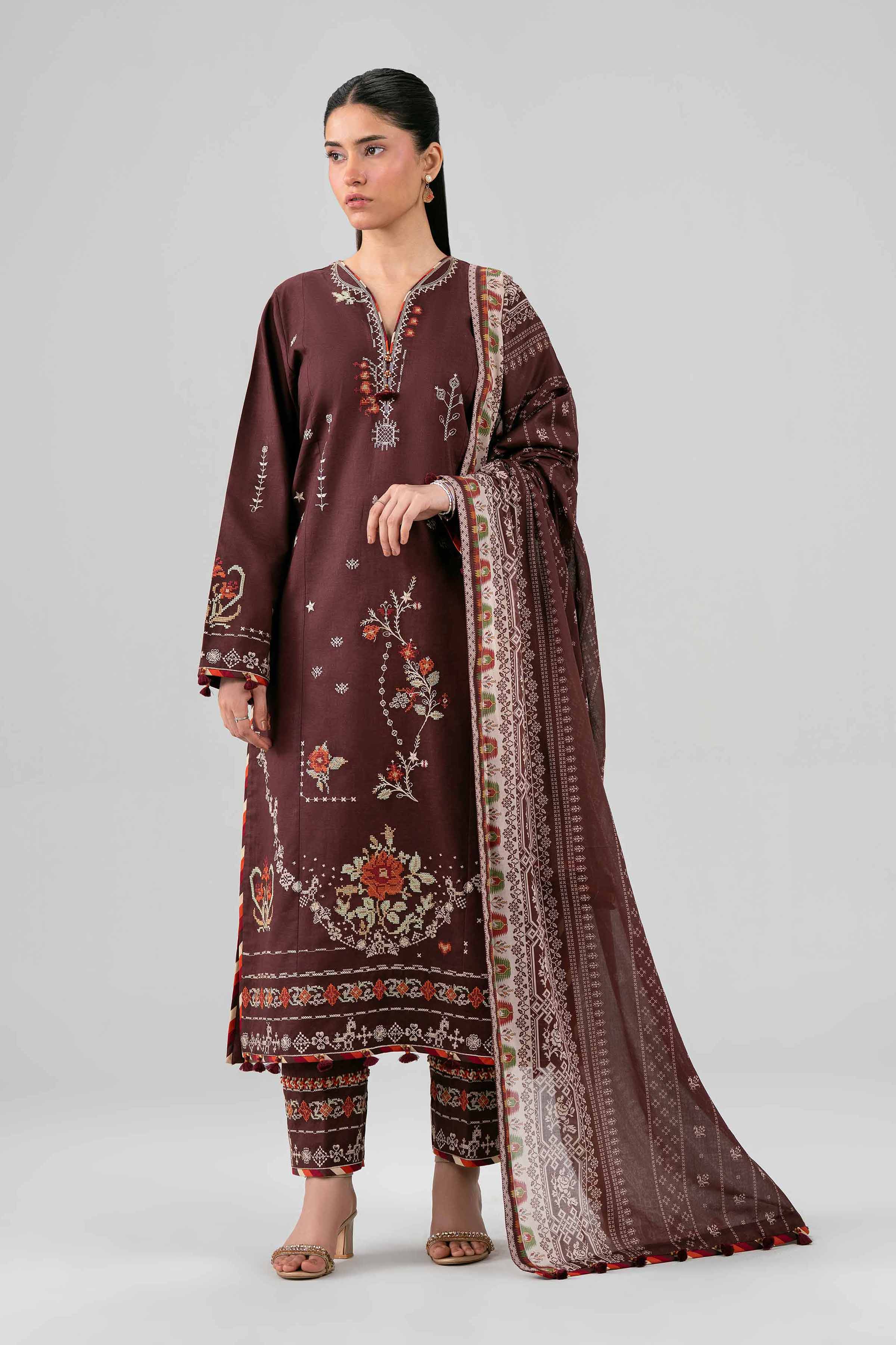3 Piece - Printed Embroidered Suit - 42602144