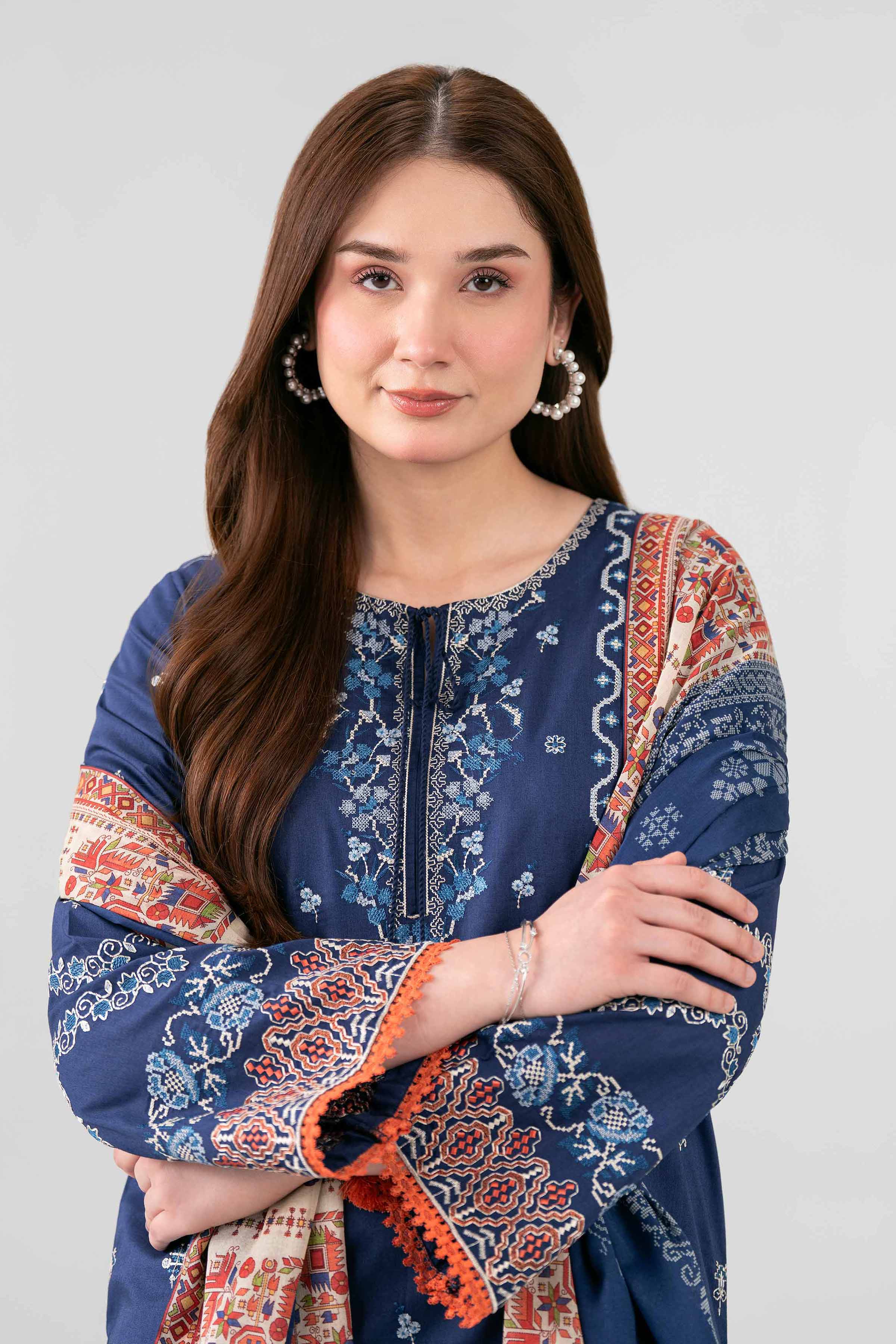 3 Piece - Printed Embroidered Suit - 42602145