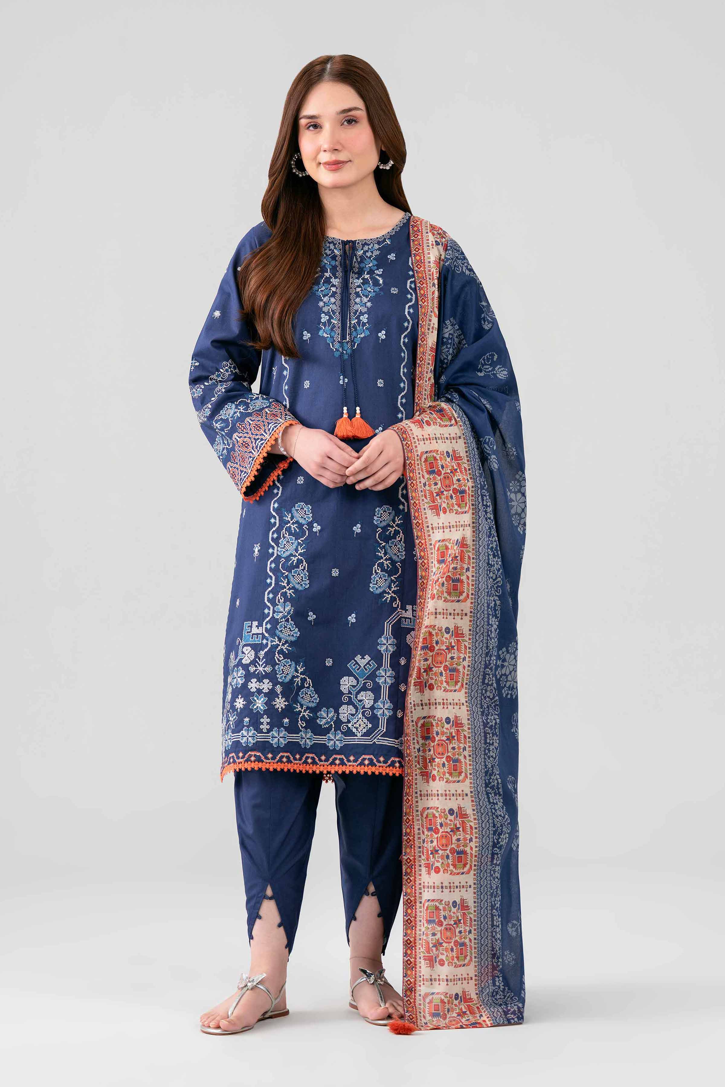 3 Piece - Printed Embroidered Suit - 42602145
