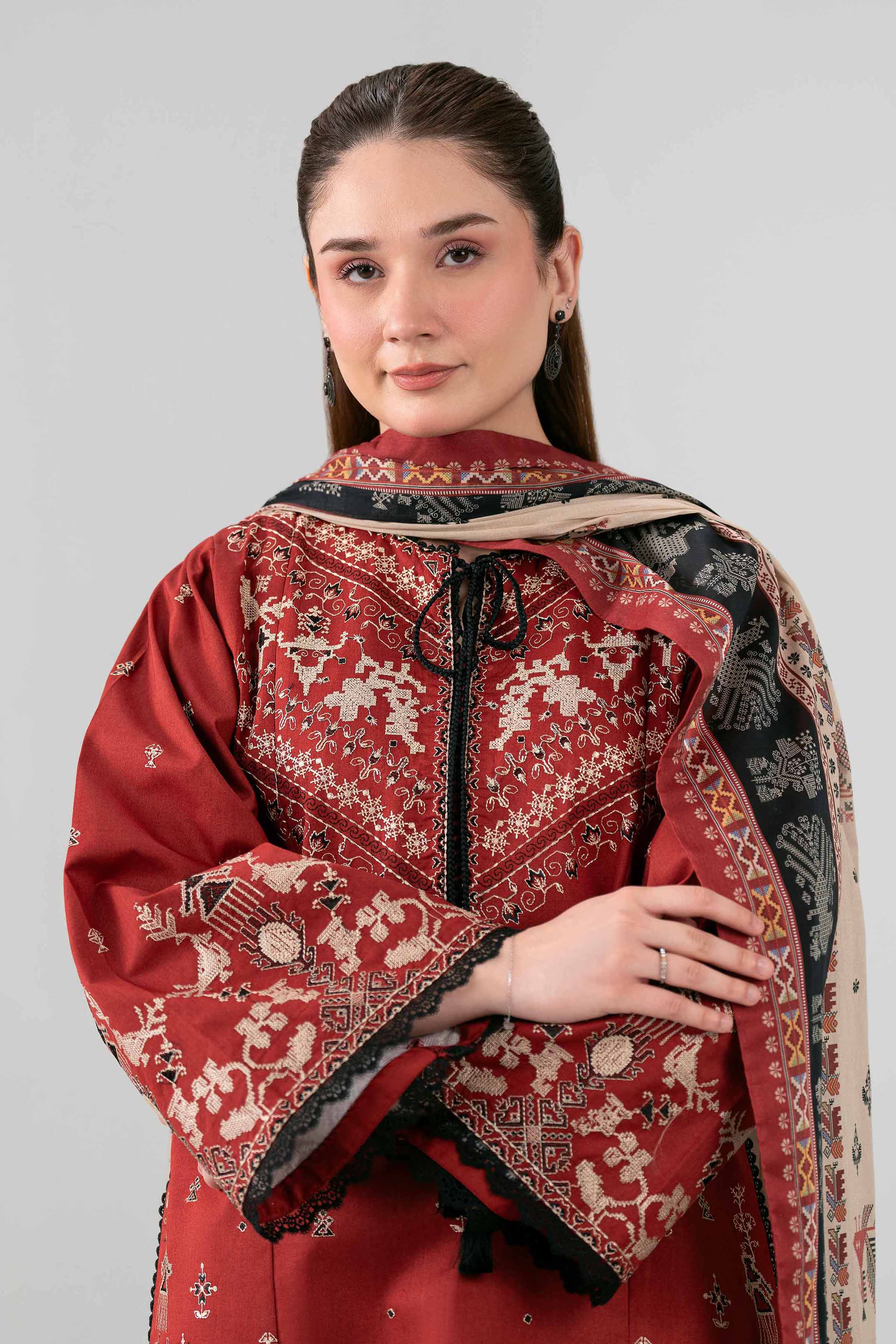 3 Piece - Printed Embroidered Suit - 42602146