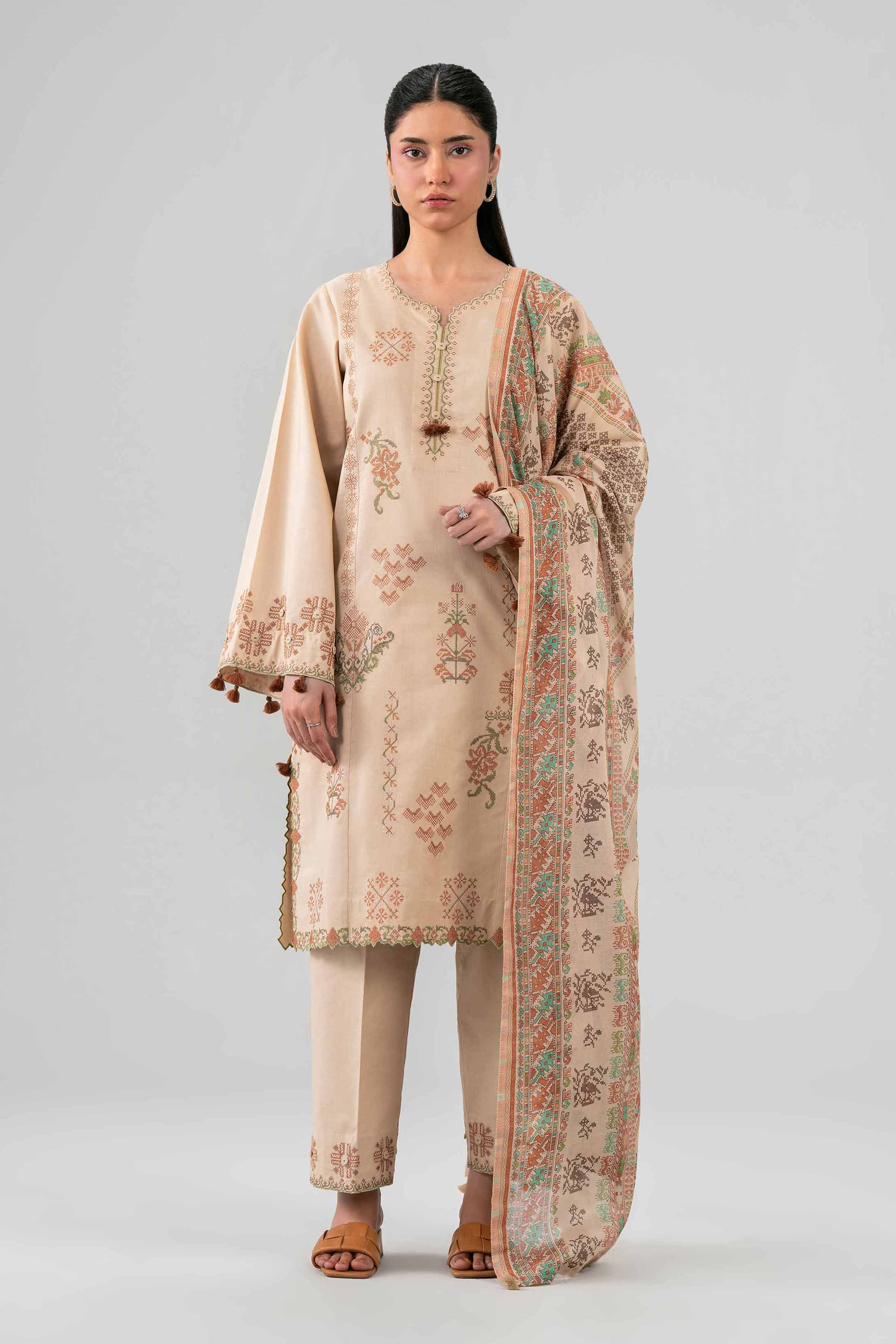3 Piece - Printed Embroidered Suit - 42602148