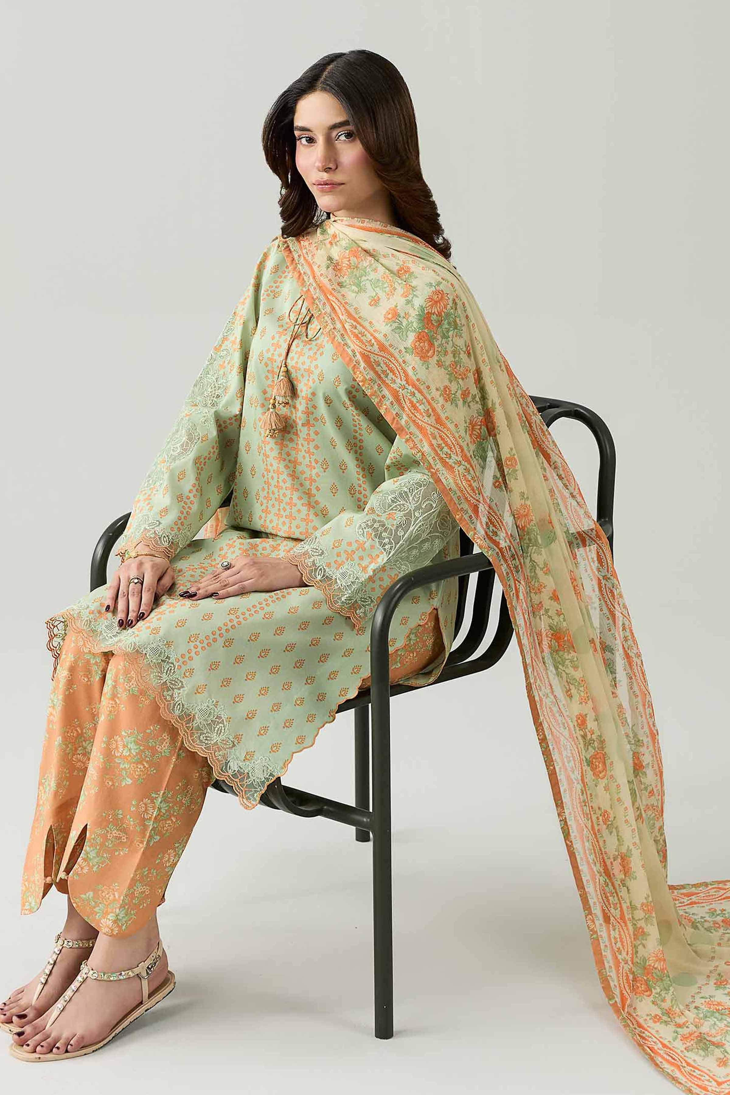 3 Piece - Digital Printed Embroidered Suit - 42602174