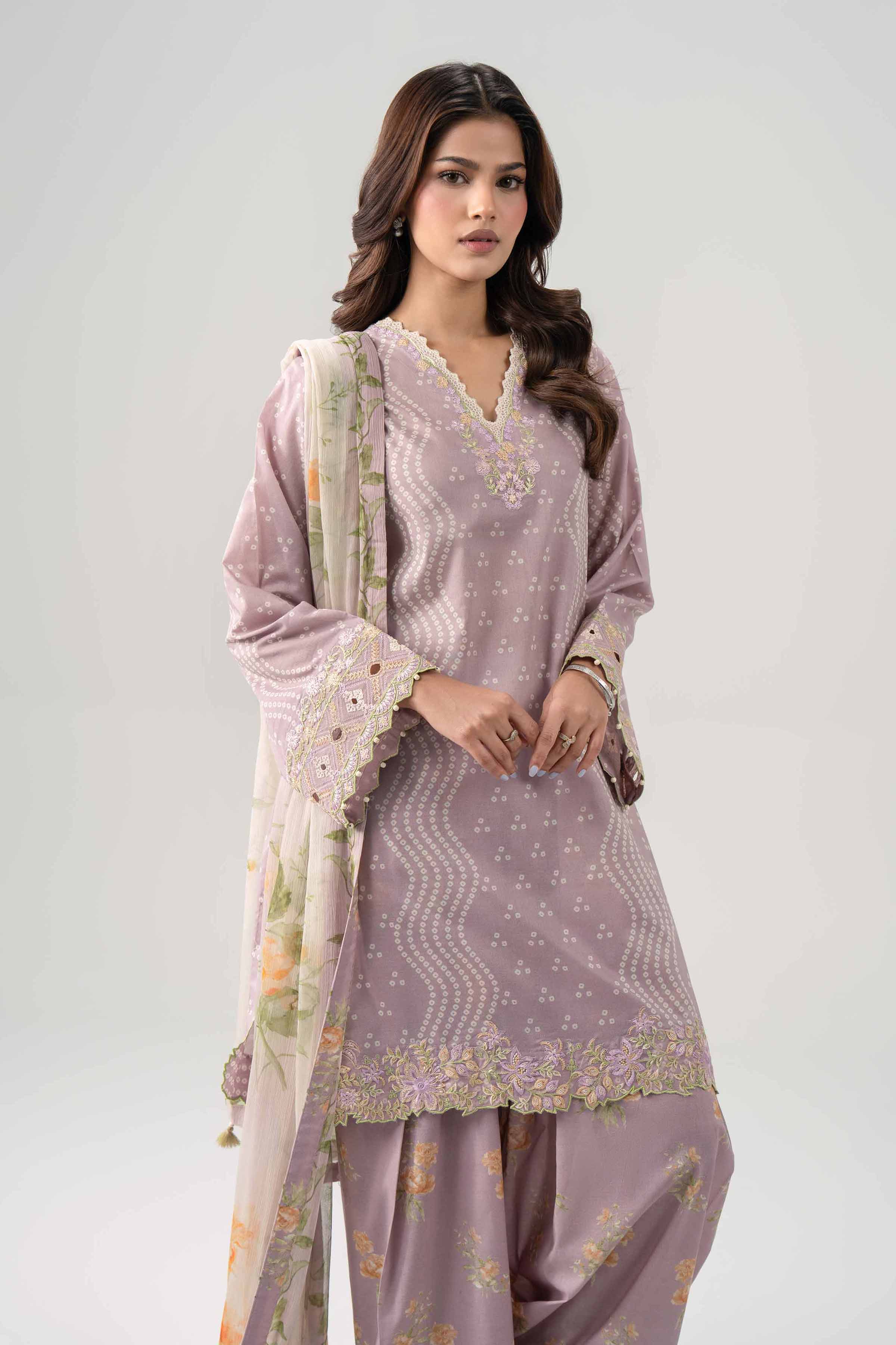 3 Piece - Digital Printed Embroidered Suit - 42602175