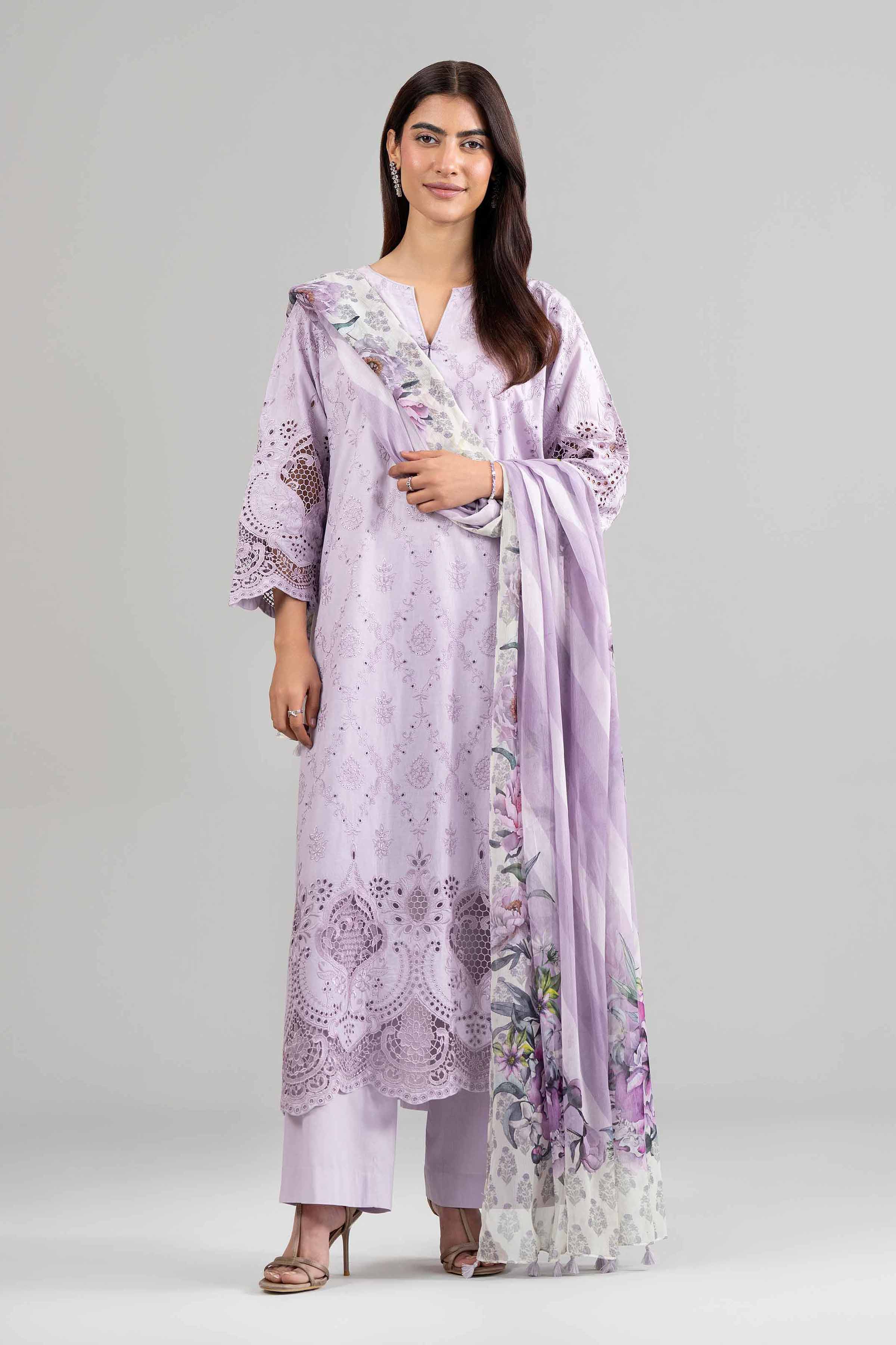 3 Piece - Printed Embroidered Suit - 42619948
