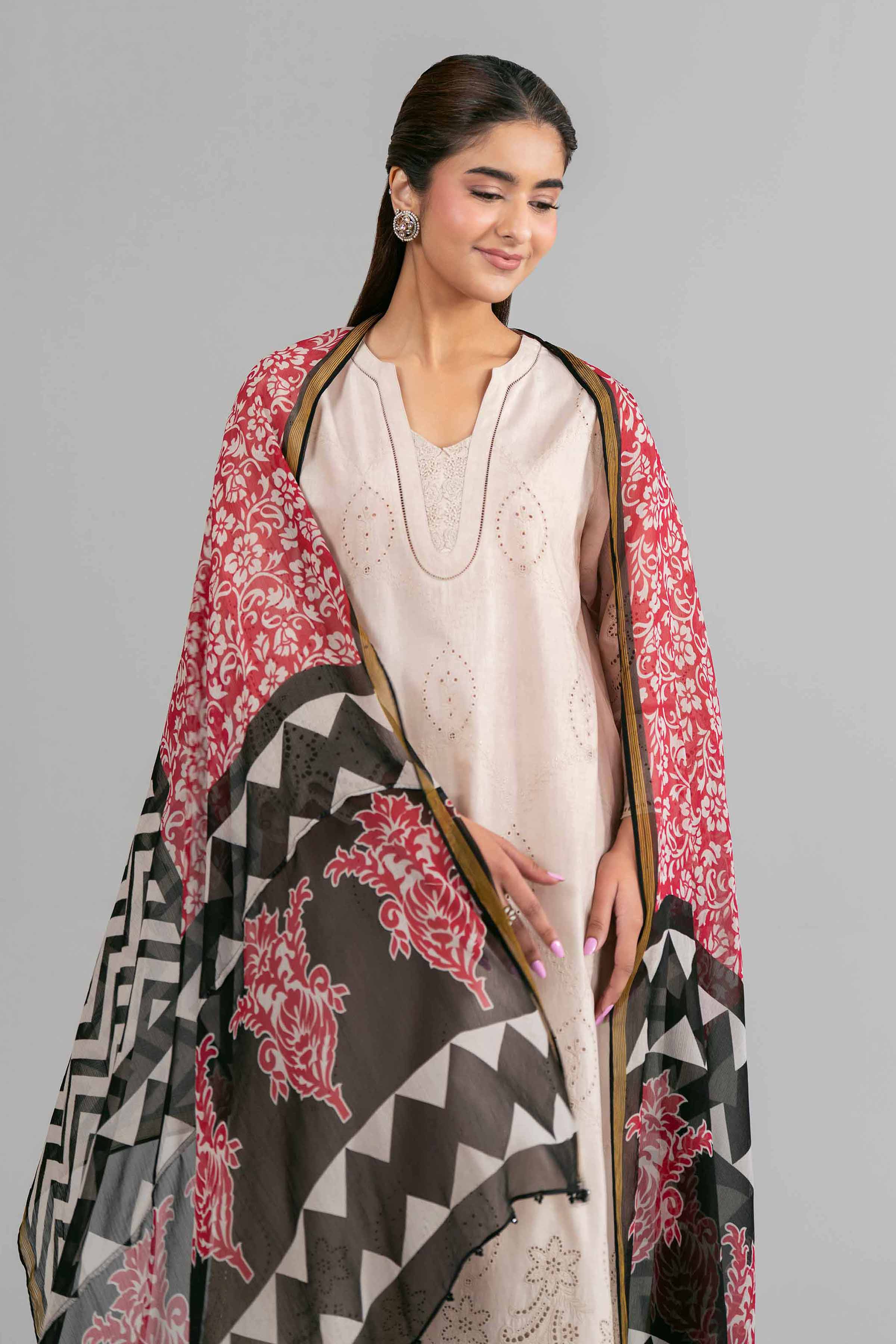 3 Piece - Printed Embroidered Suit - 42619949