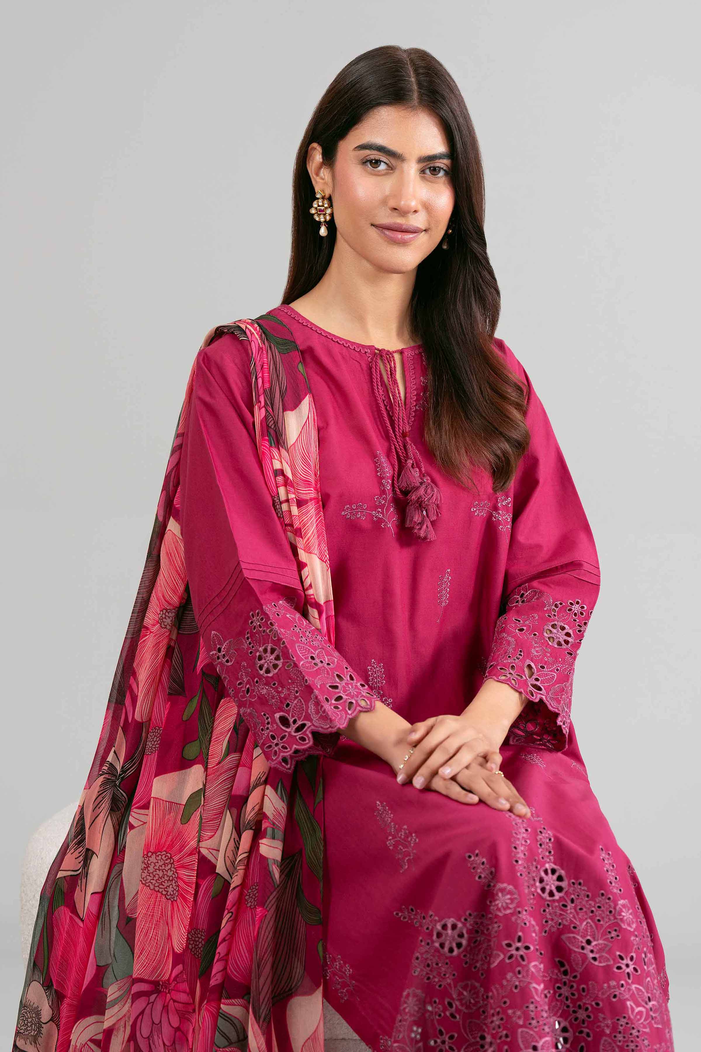 3 Piece - Printed Embroidered Suit - 42619956