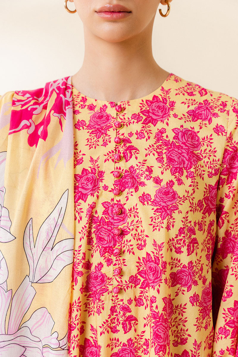 MISTED YELLOW-3 PIECE PRINTED LAWN SUIT