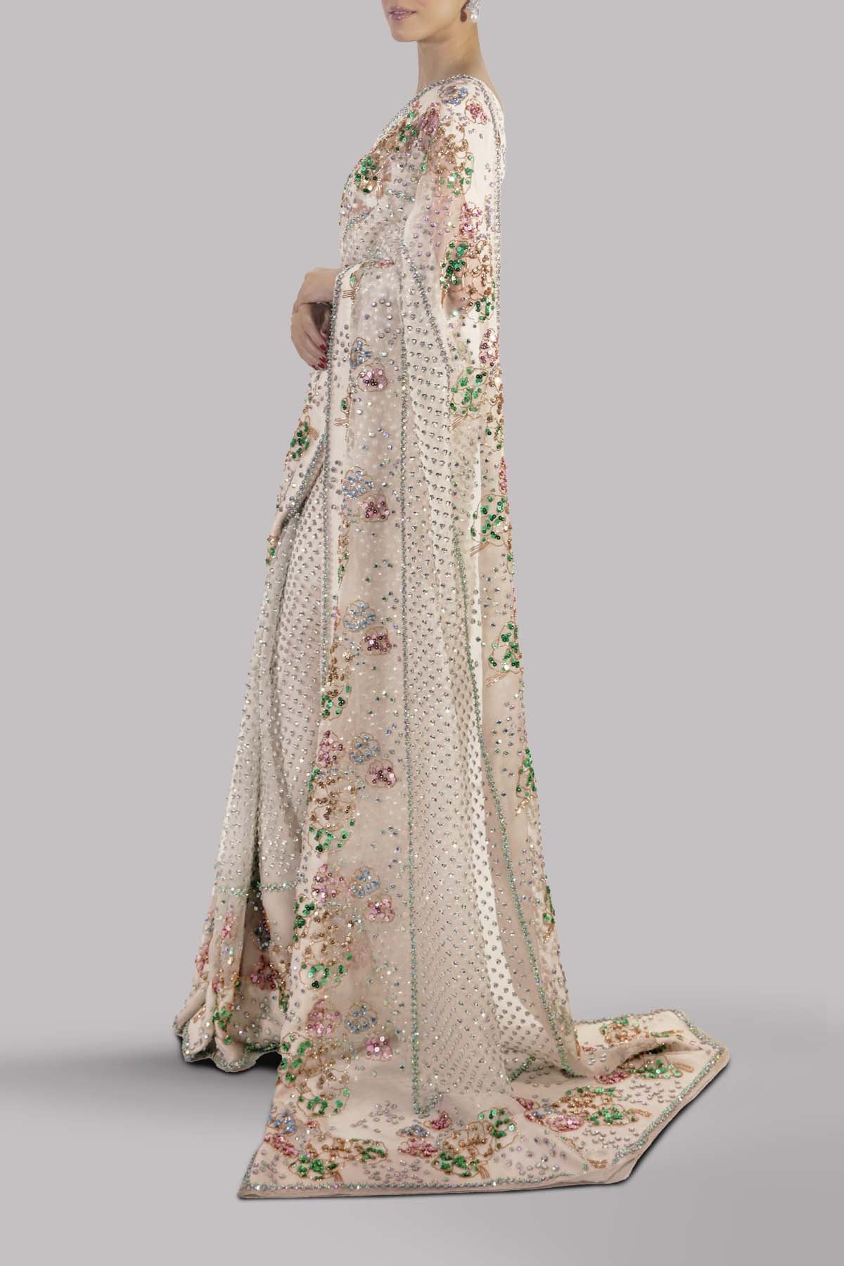 Egret Embellished Organza Sari